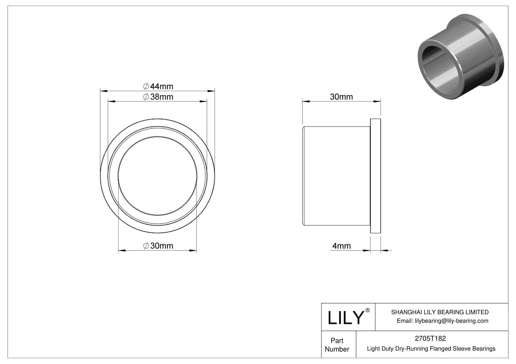 2705T182 | Light Duty Dry-Running Flanged Sleeve Bearings | Lily Bearing