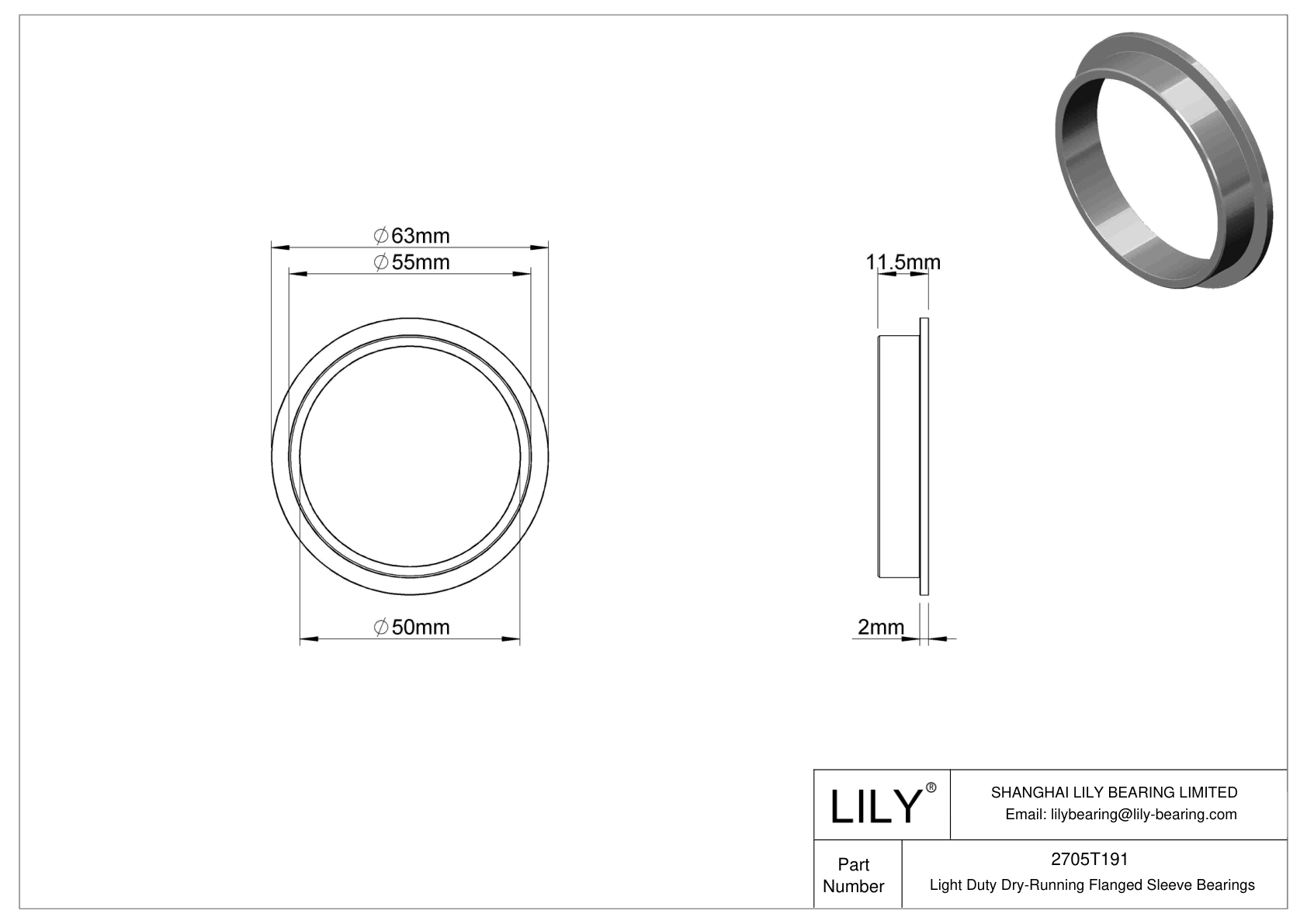 2705T191 Light Duty DryRunning Flanged Sleeve Bearings LILY Bearing