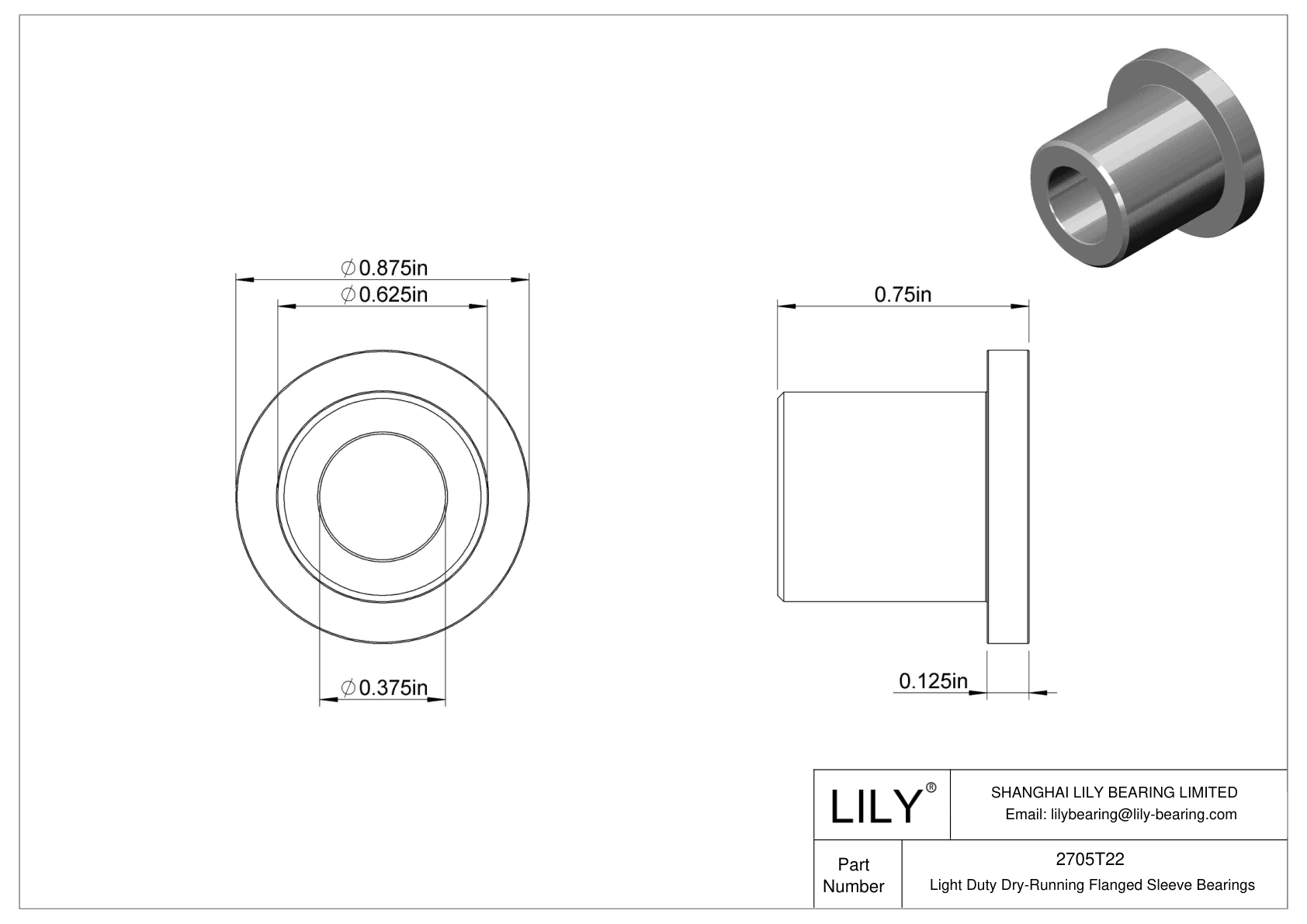 CHAFTCC Light Duty Dry-Running Flanged Sleeve Bearings cad drawing