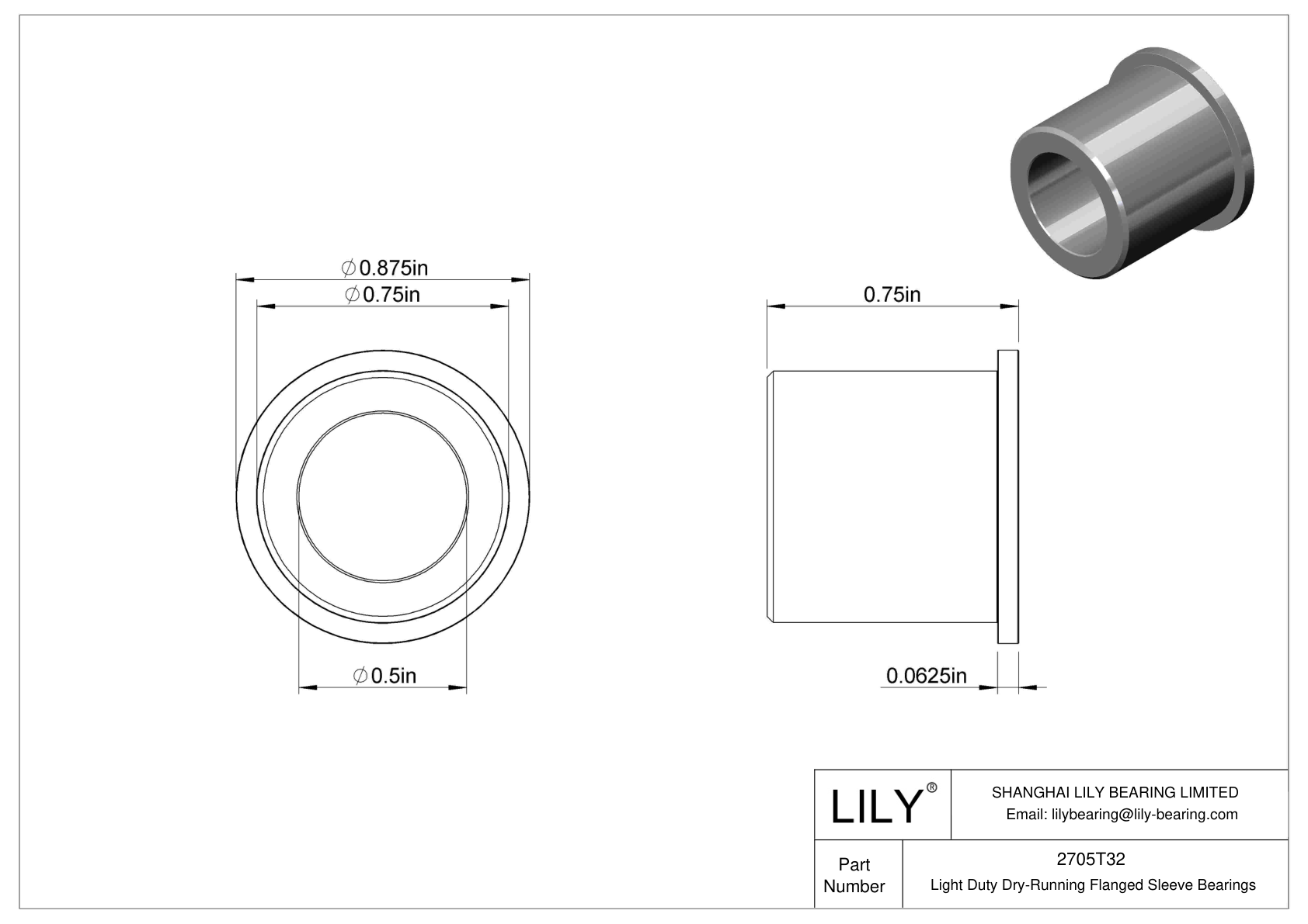 CHAFTDC Light Duty Dry-Running Flanged Sleeve Bearings cad drawing