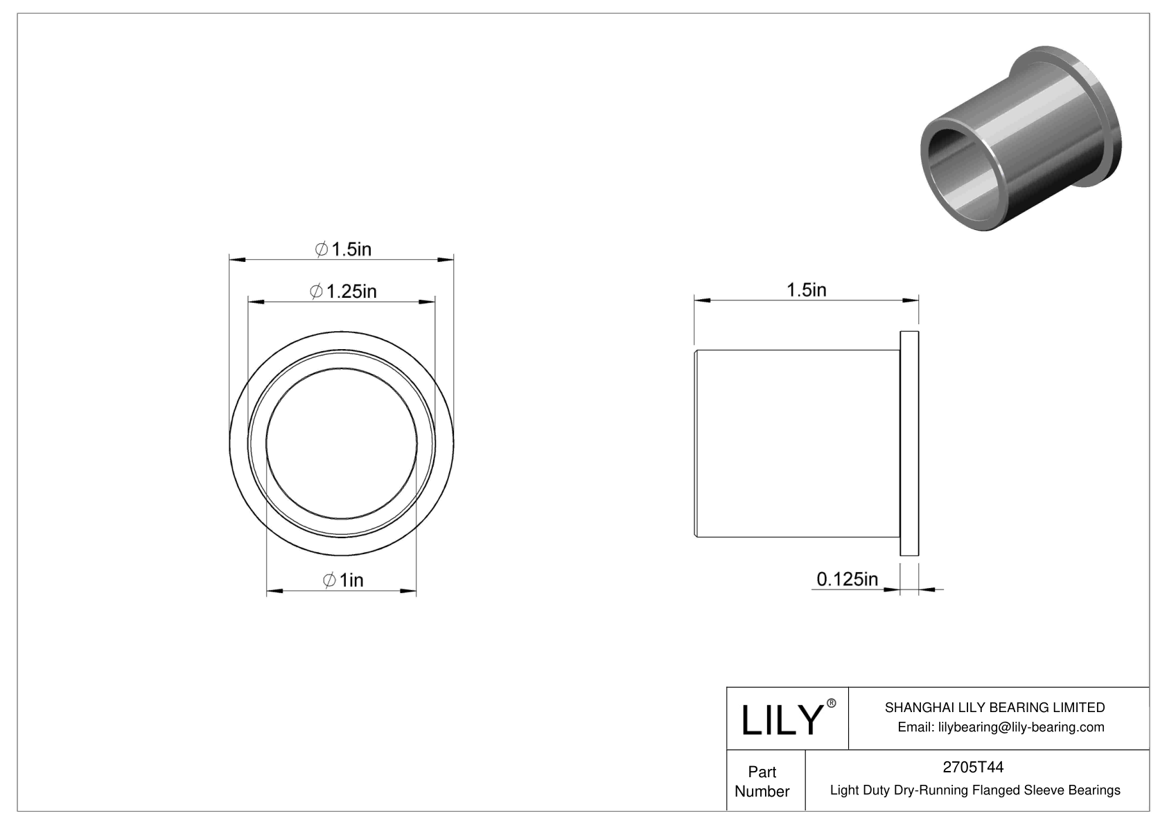 CHAFTEE Light Duty Dry-Running Flanged Sleeve Bearings cad drawing