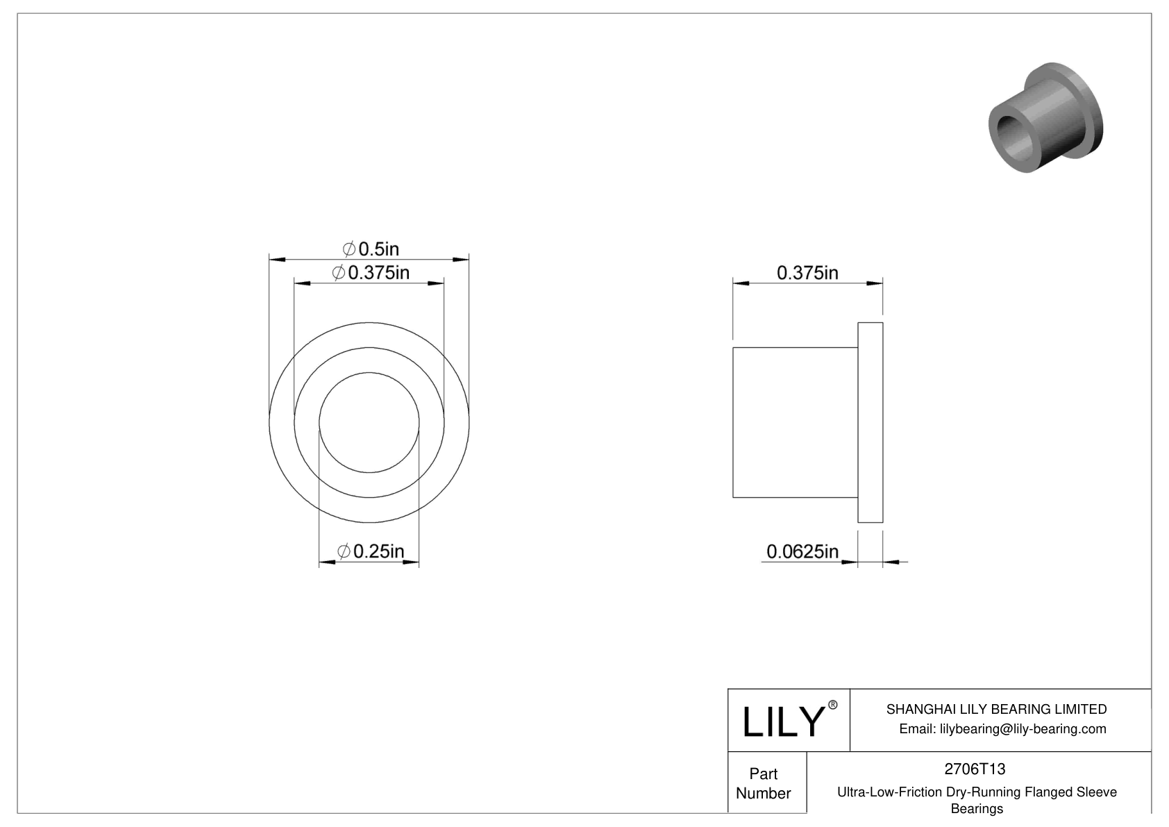 CHAGTBD Ultra-Low-Friction Dry-Running Flanged Sleeve Bearings cad drawing