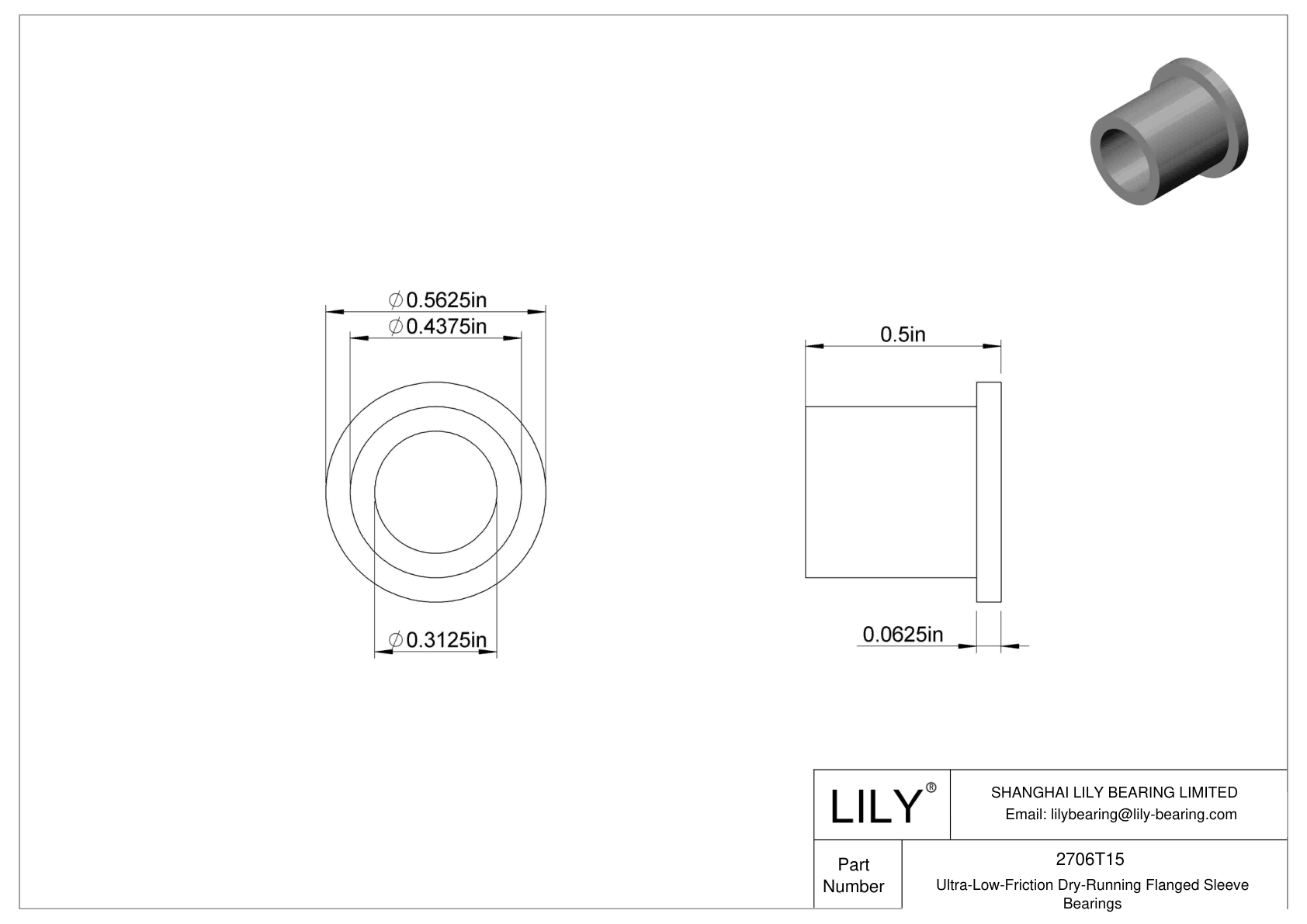 CHAGTBF Ultra-Low-Friction Dry-Running Flanged Sleeve Bearings cad drawing