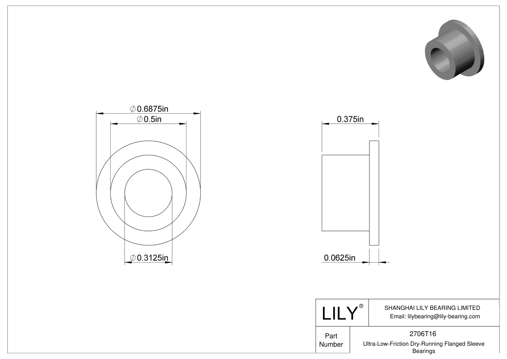 CHAGTBG Ultra-Low-Friction Dry-Running Flanged Sleeve Bearings cad drawing