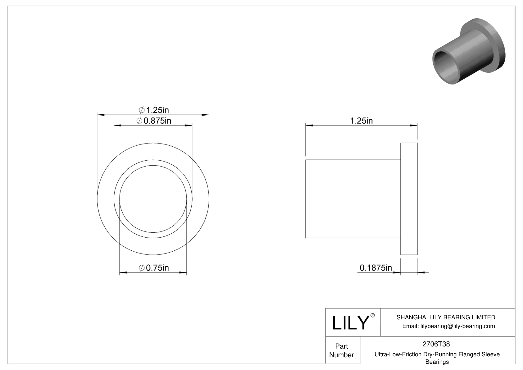 CHAGTDI Ultra-Low-Friction Dry-Running Flanged Sleeve Bearings cad drawing