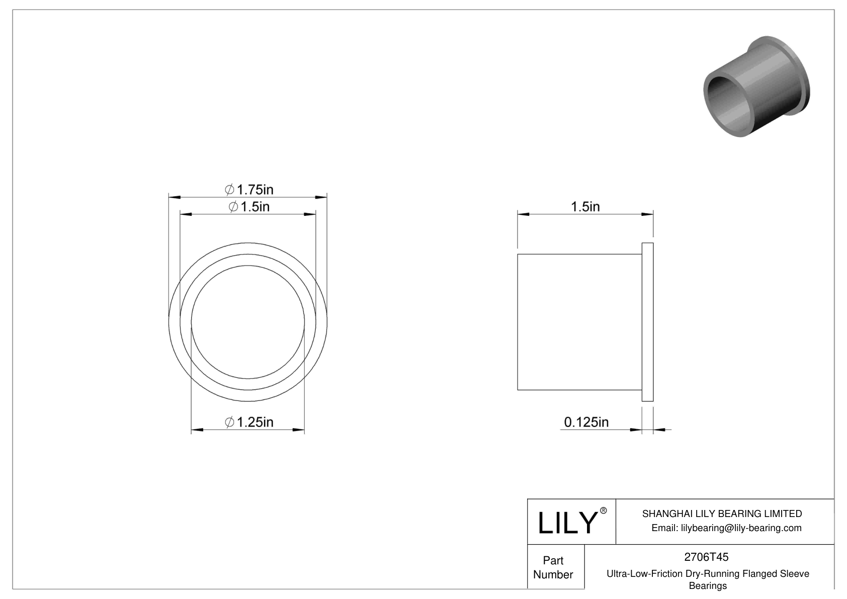 CHAGTEF Ultra-Low-Friction Dry-Running Flanged Sleeve Bearings cad drawing