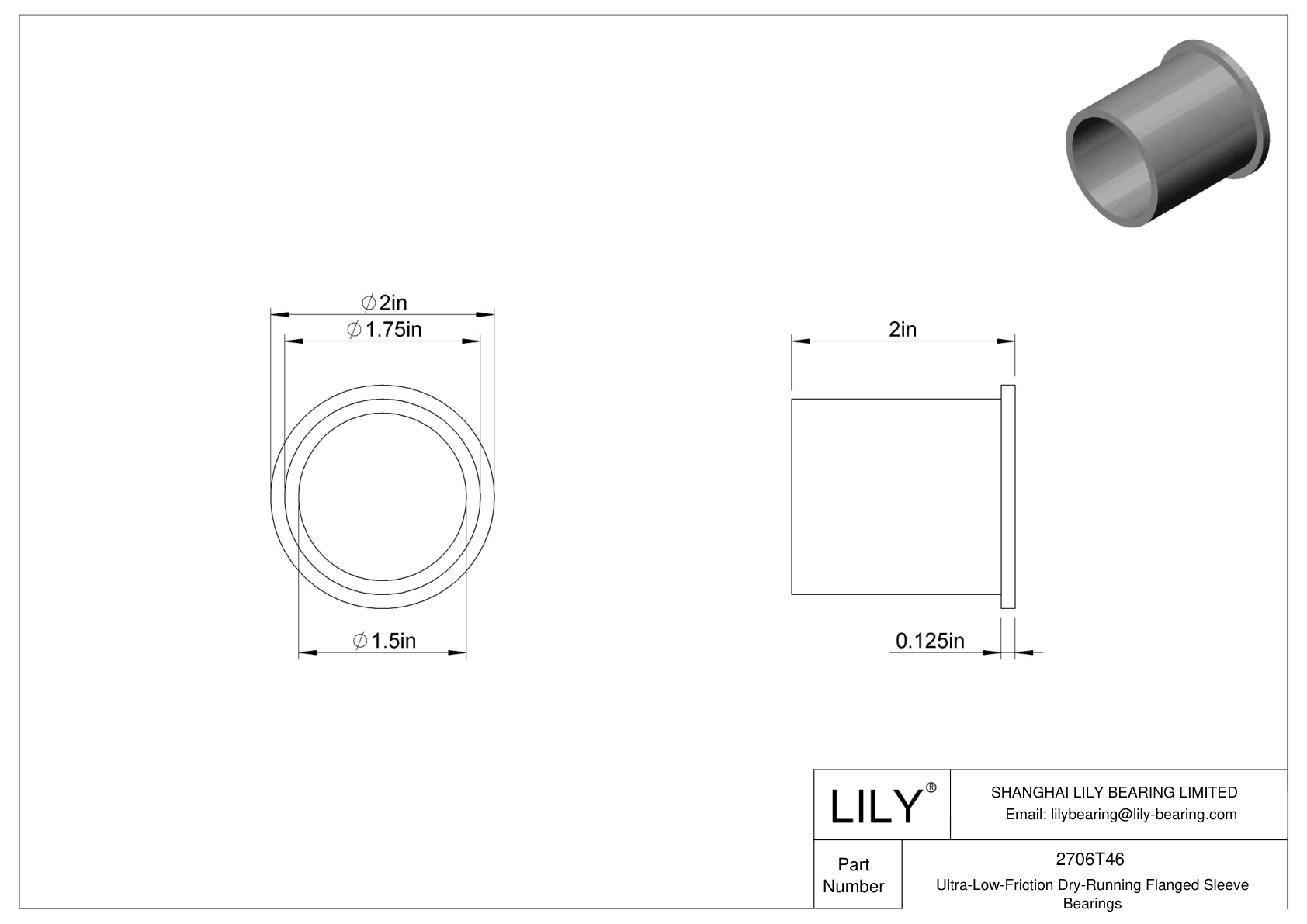 CHAGTEG Ultra-Low-Friction Dry-Running Flanged Sleeve Bearings cad drawing