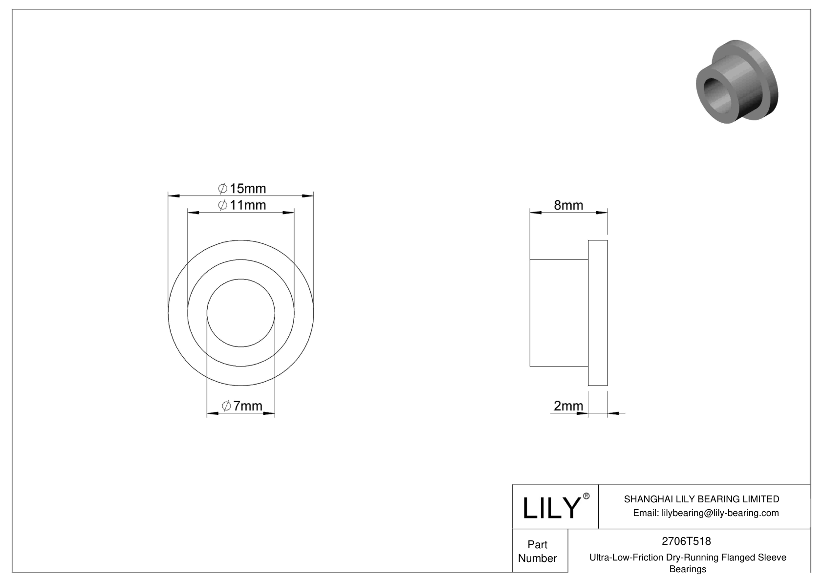 CHAGTFBI Ultra-Low-Friction Dry-Running Flanged Sleeve Bearings cad drawing