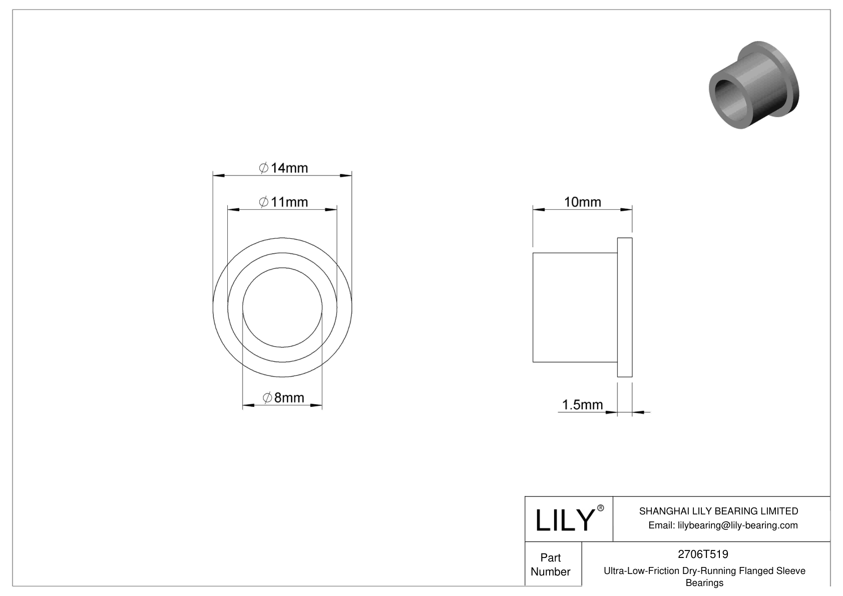 2706T519 UltraLowFriction DryRunning Flanged Sleeve Bearings