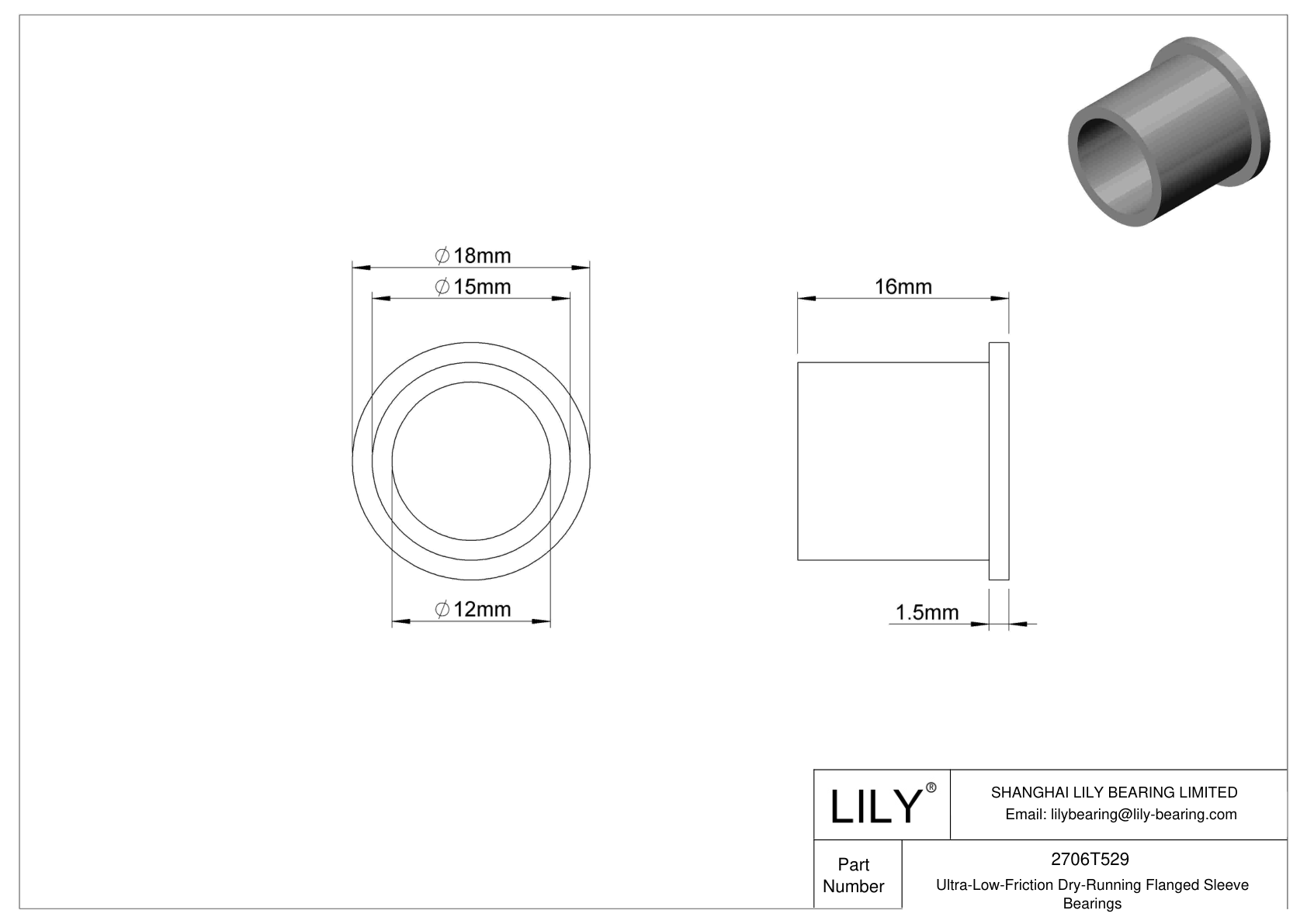 CHAGTFCJ Ultra-Low-Friction Dry-Running Flanged Sleeve Bearings cad drawing