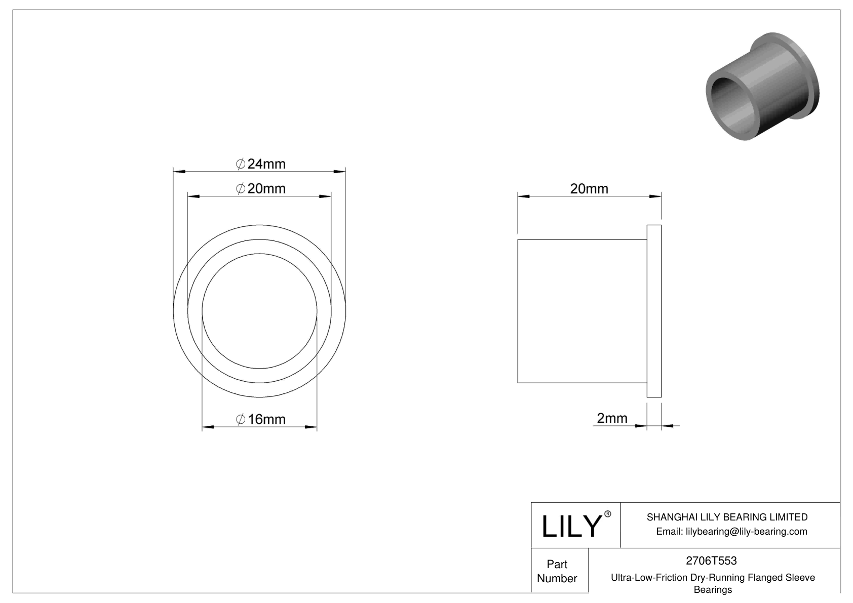 CHAGTFFD Ultra-Low-Friction Dry-Running Flanged Sleeve Bearings cad drawing