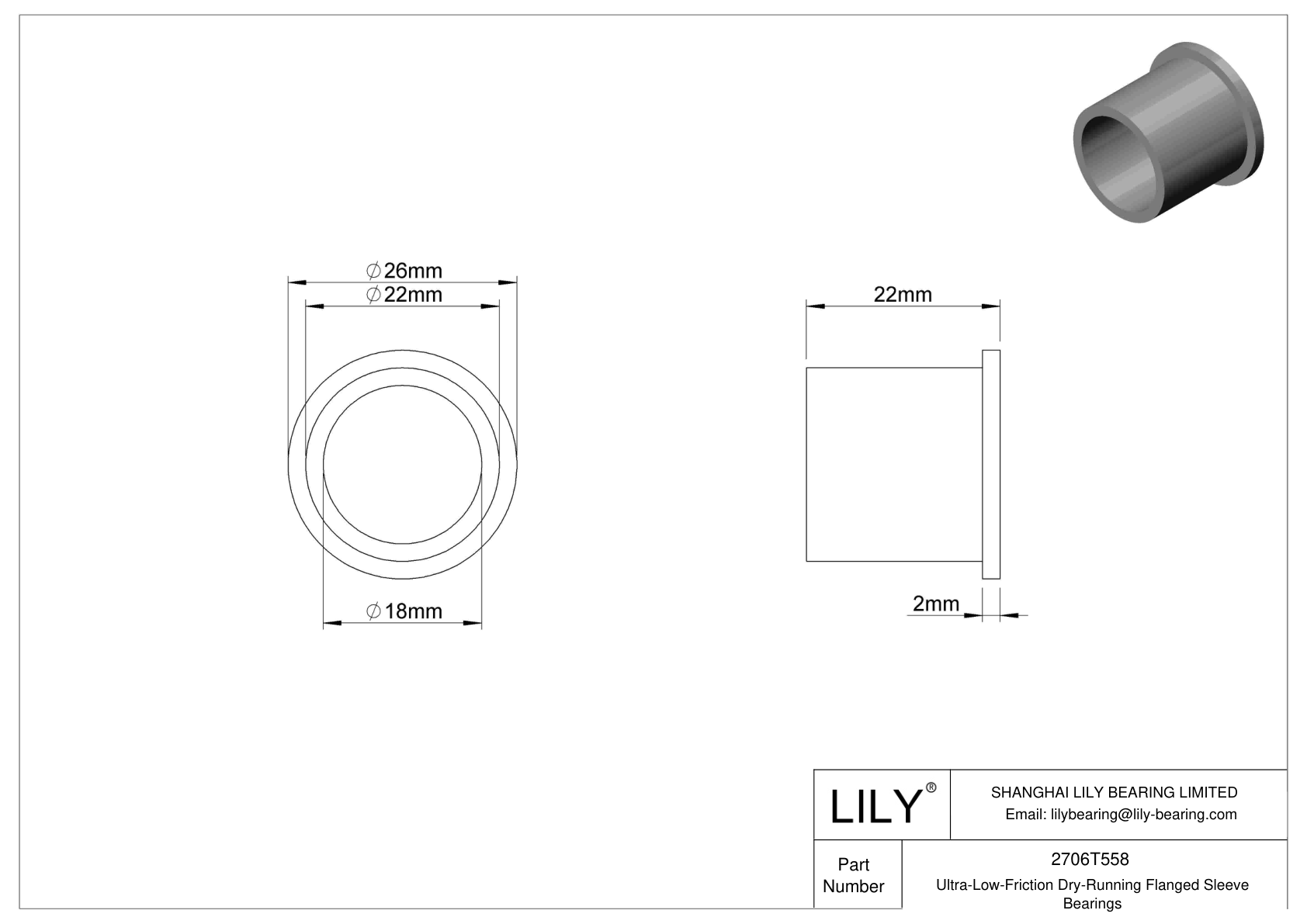 CHAGTFFI Ultra-Low-Friction Dry-Running Flanged Sleeve Bearings cad drawing