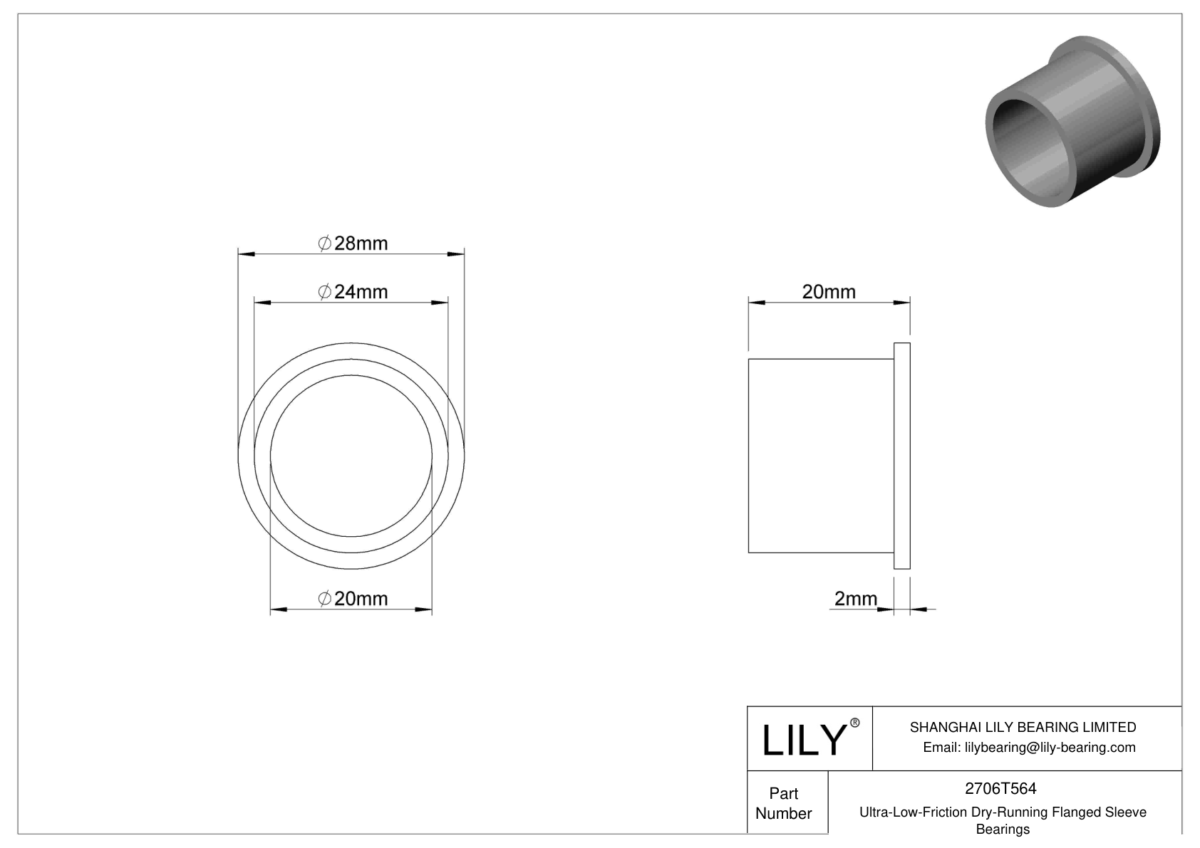CHAGTFGE Ultra-Low-Friction Dry-Running Flanged Sleeve Bearings cad drawing