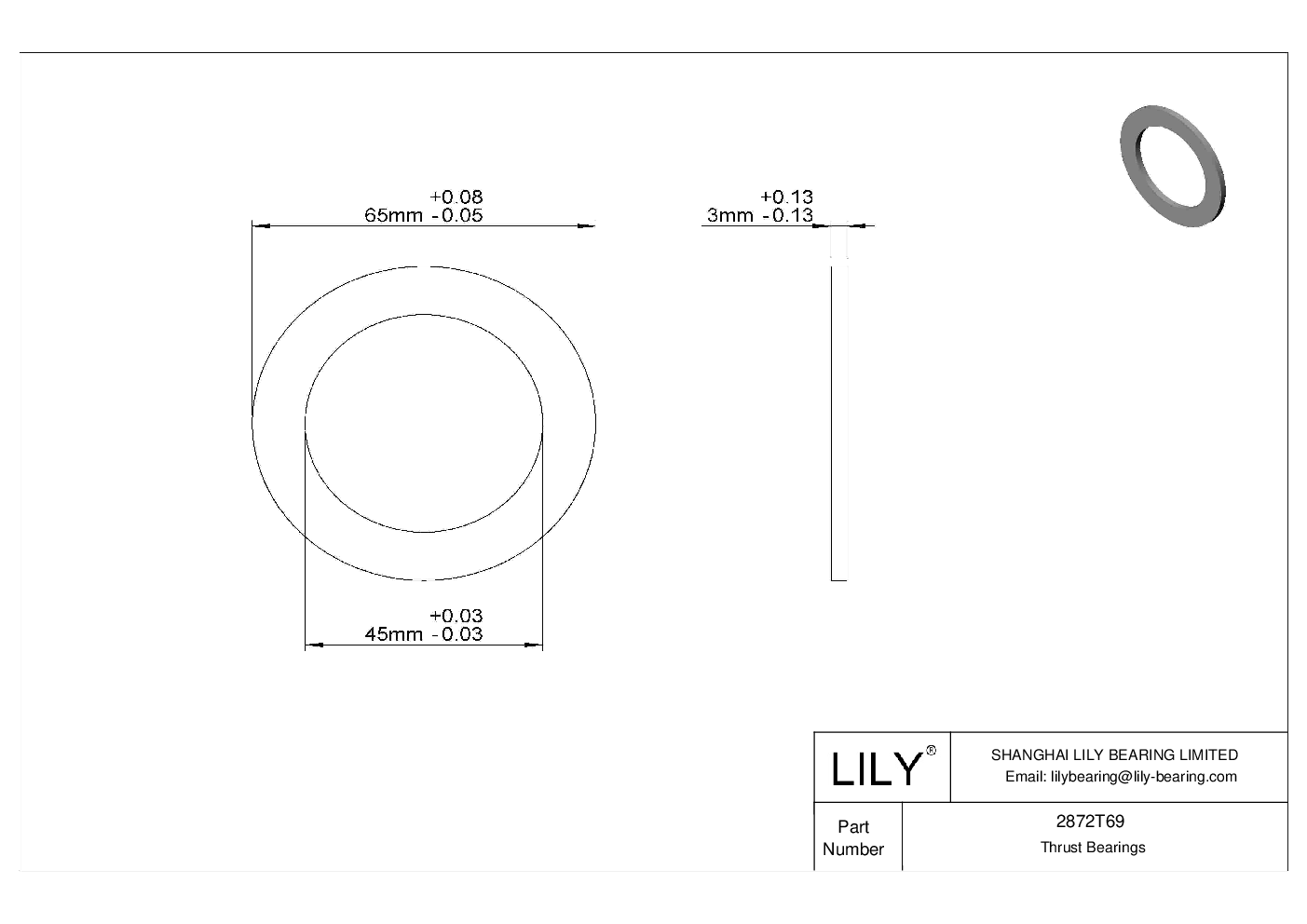 2872T69 CorrosionResistant Thrust Bearings Lily Bearing