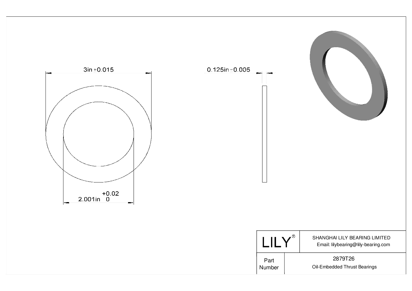 2879T26 HighLoad OilEmbedded Thrust Bearings Lily Bearing