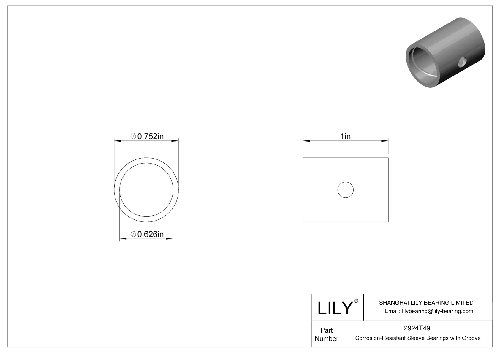 CJCETEJ Corrosion-Resistant Sleeve Bearings with Groove cad drawing