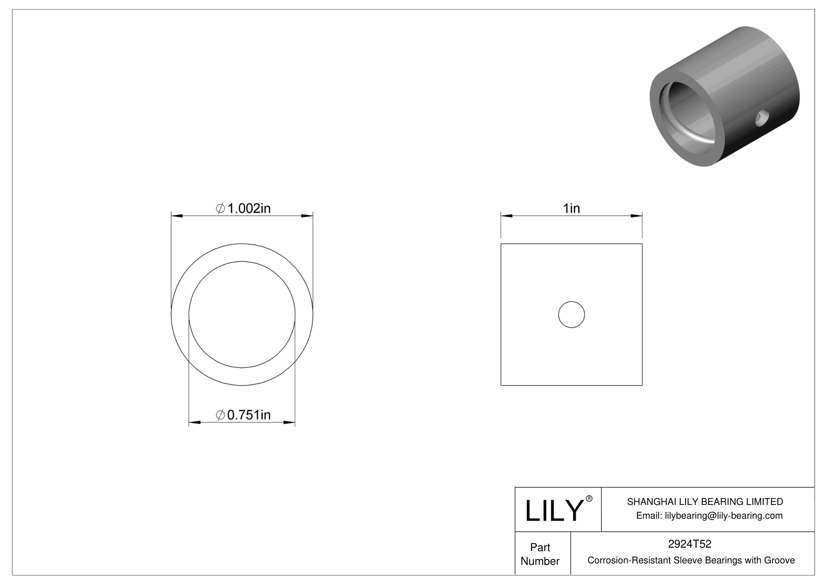CJCETFC Corrosion-Resistant Sleeve Bearings with Groove cad drawing