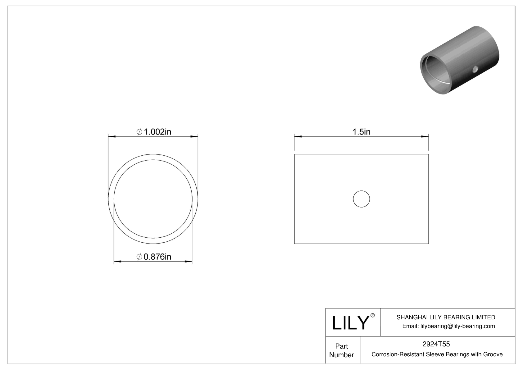 CJCETFF Corrosion-Resistant Sleeve Bearings with Groove cad drawing