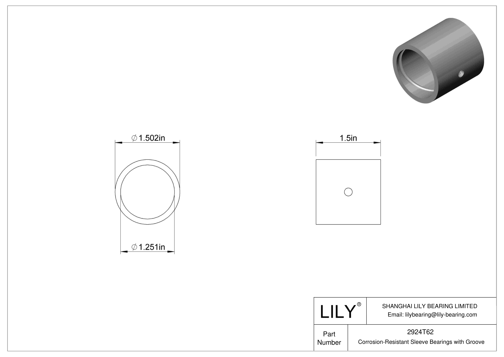 CJCETGC Corrosion-Resistant Sleeve Bearings with Groove cad drawing