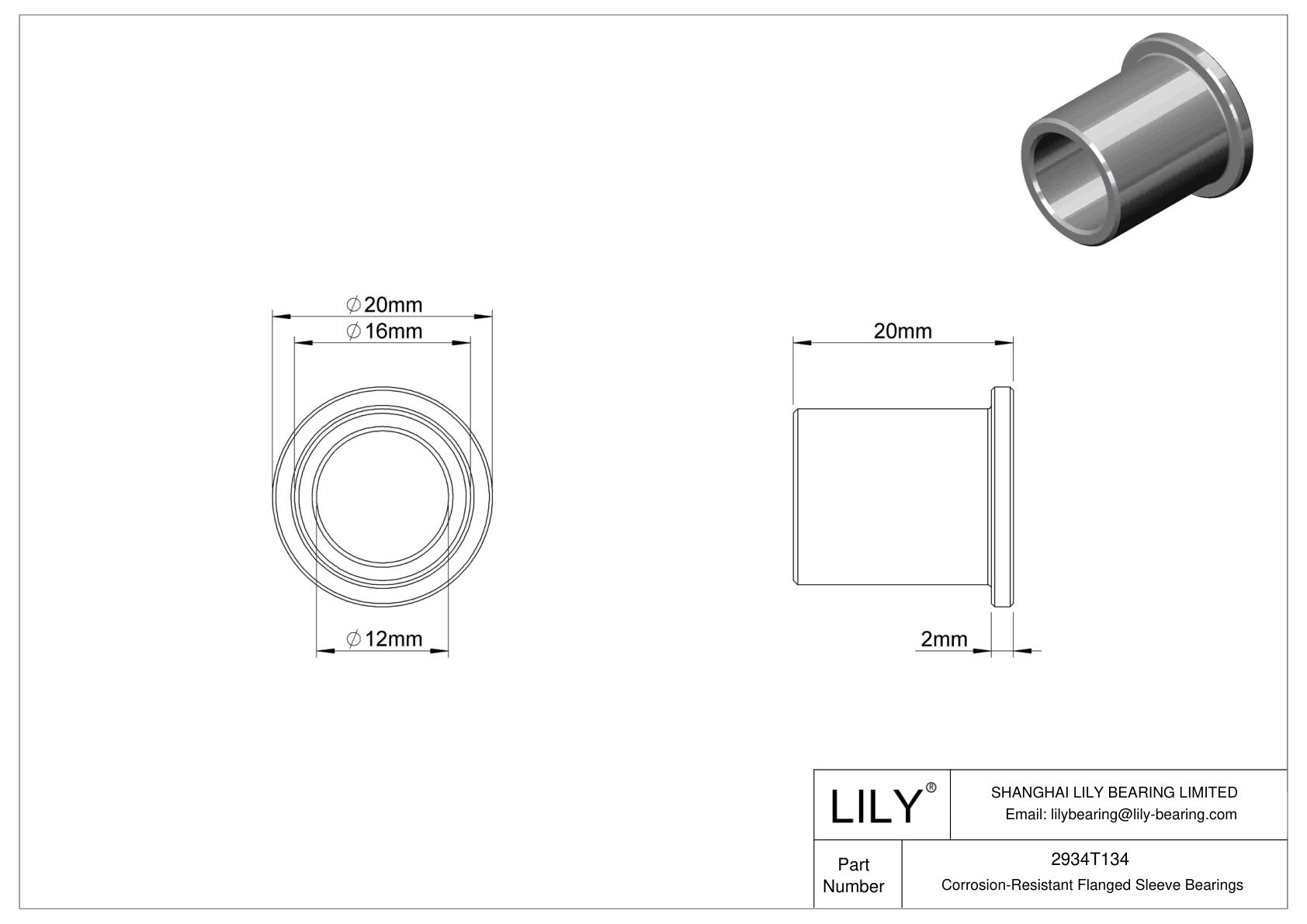 2934T134 CorrosionResistant Flanged Sleeve Bearings Lily Bearing