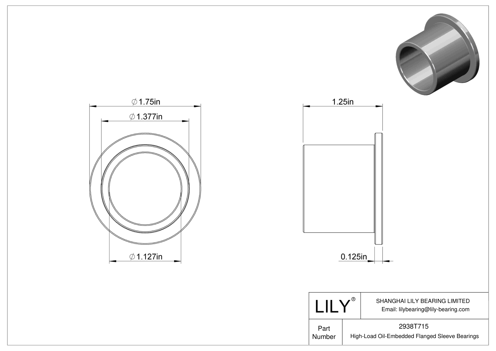 CJDITHBF High-Load Oil-Embedded Flanged Sleeve Bearings cad drawing