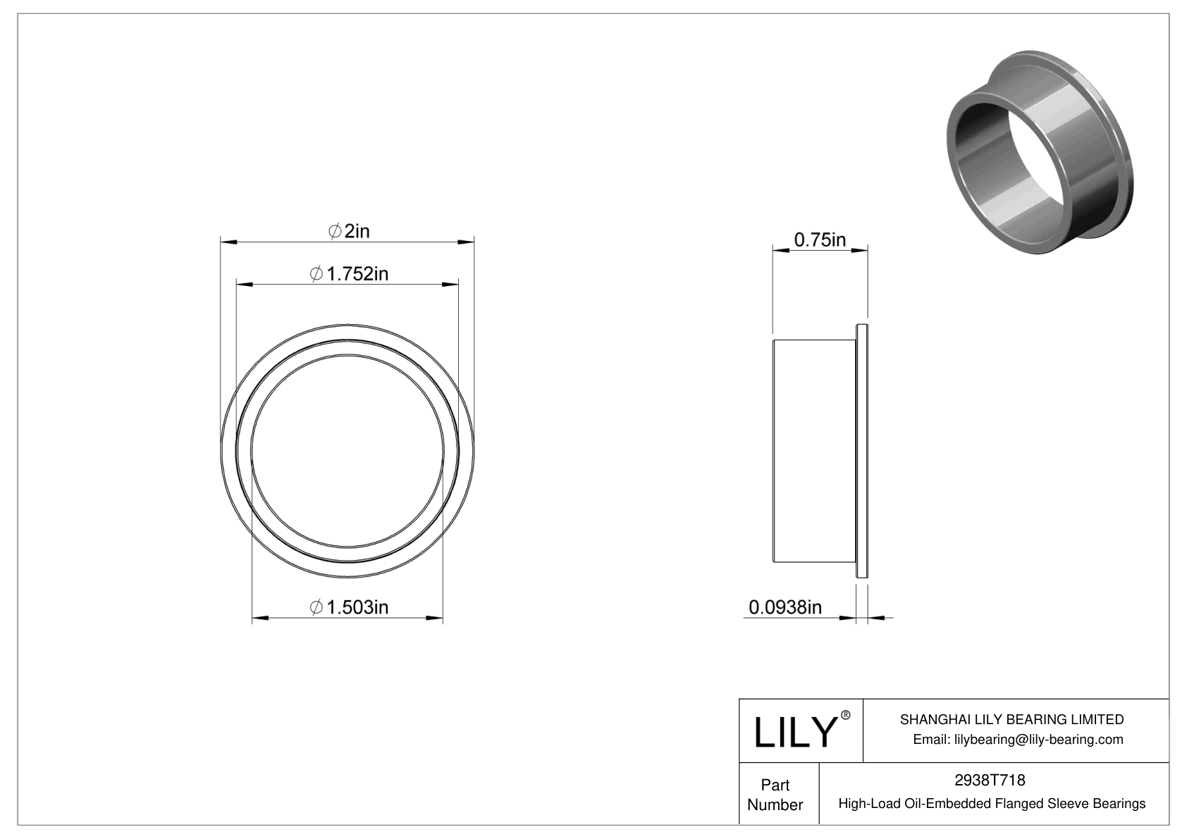 CJDITHBI High-Load Oil-Embedded Flanged Sleeve Bearings cad drawing