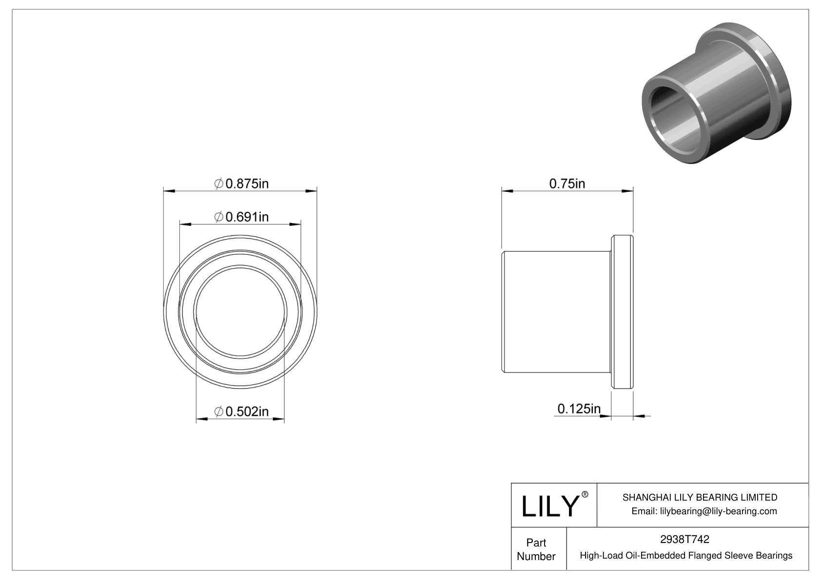 CJDITHEC High-Load Oil-Embedded Flanged Sleeve Bearings cad drawing