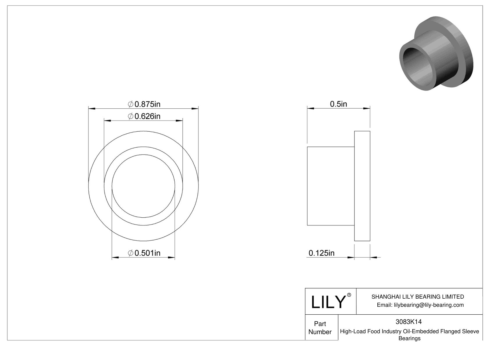 DAIDKBE High-Load Food Industry Oil-Embedded Flanged Sleeve Bearings cad drawing