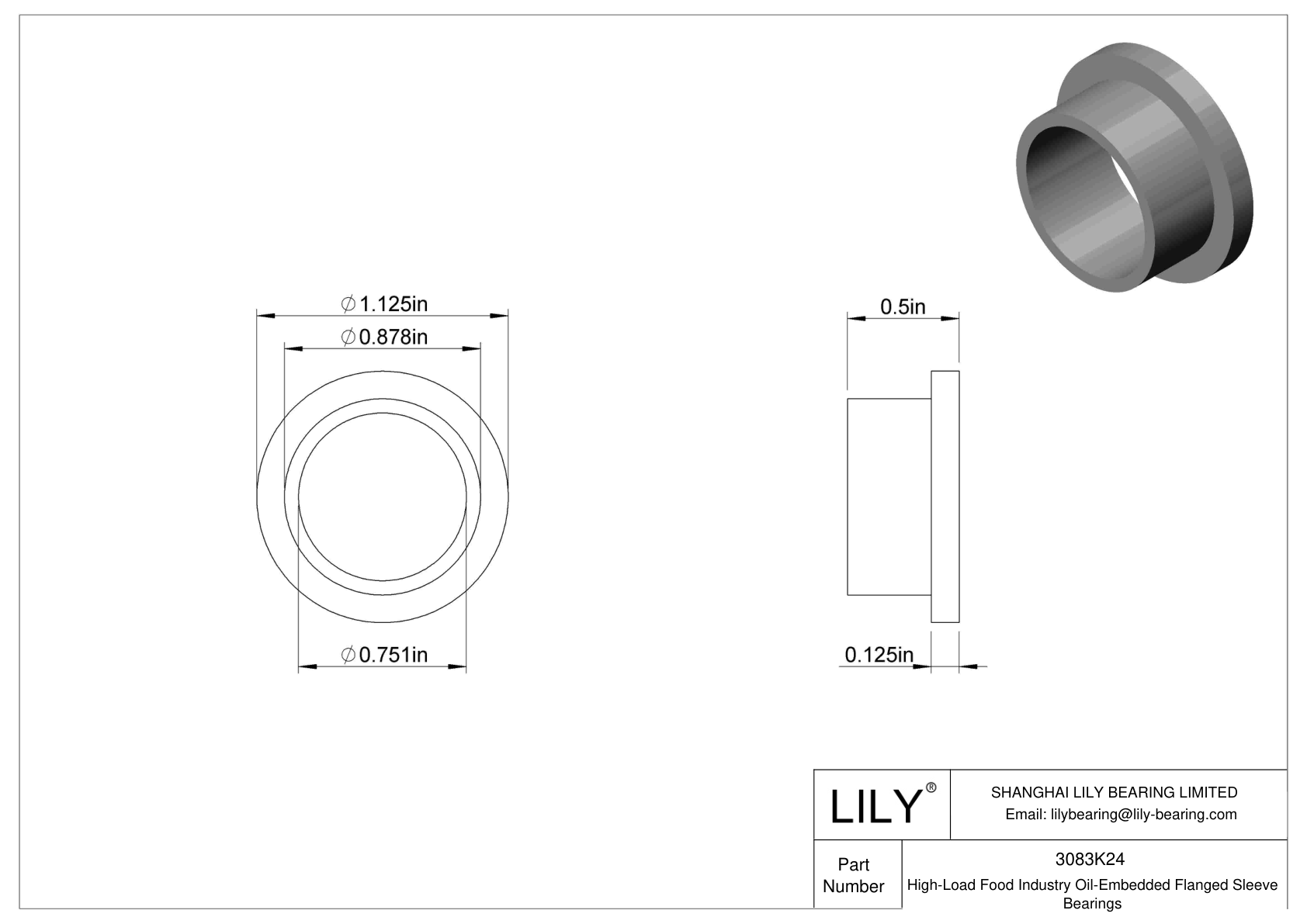 DAIDKCE High-Load Food Industry Oil-Embedded Flanged Sleeve Bearings cad drawing