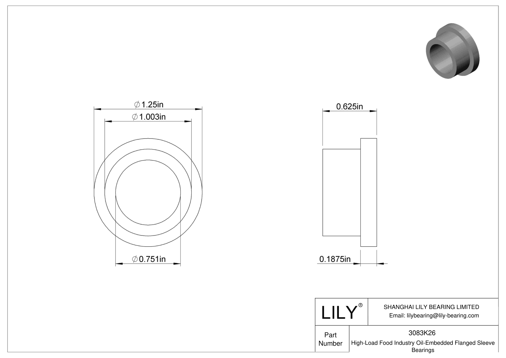 DAIDKCG High-Load Food Industry Oil-Embedded Flanged Sleeve Bearings cad drawing