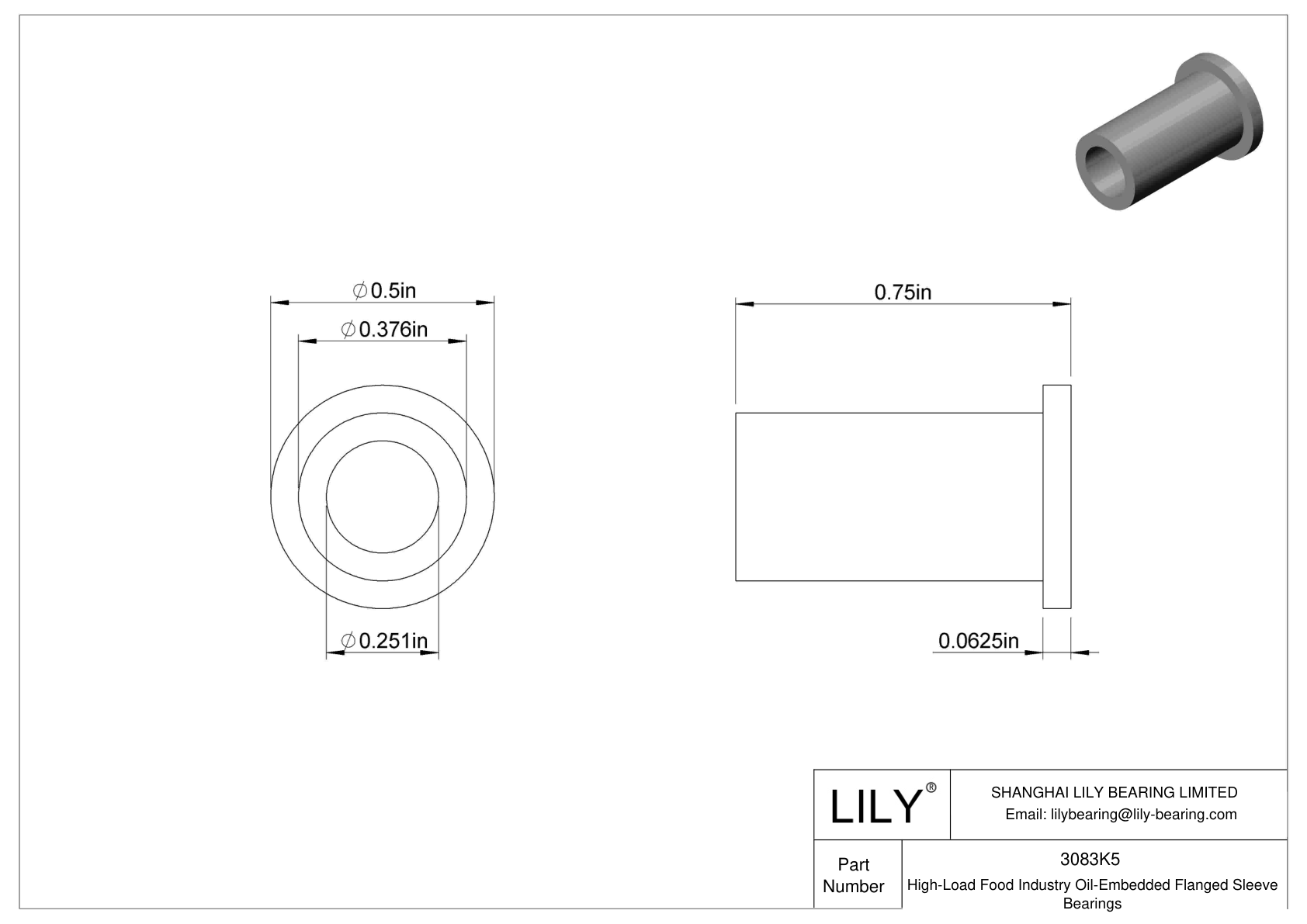 DAIDKF High-Load Food Industry Oil-Embedded Flanged Sleeve Bearings cad drawing