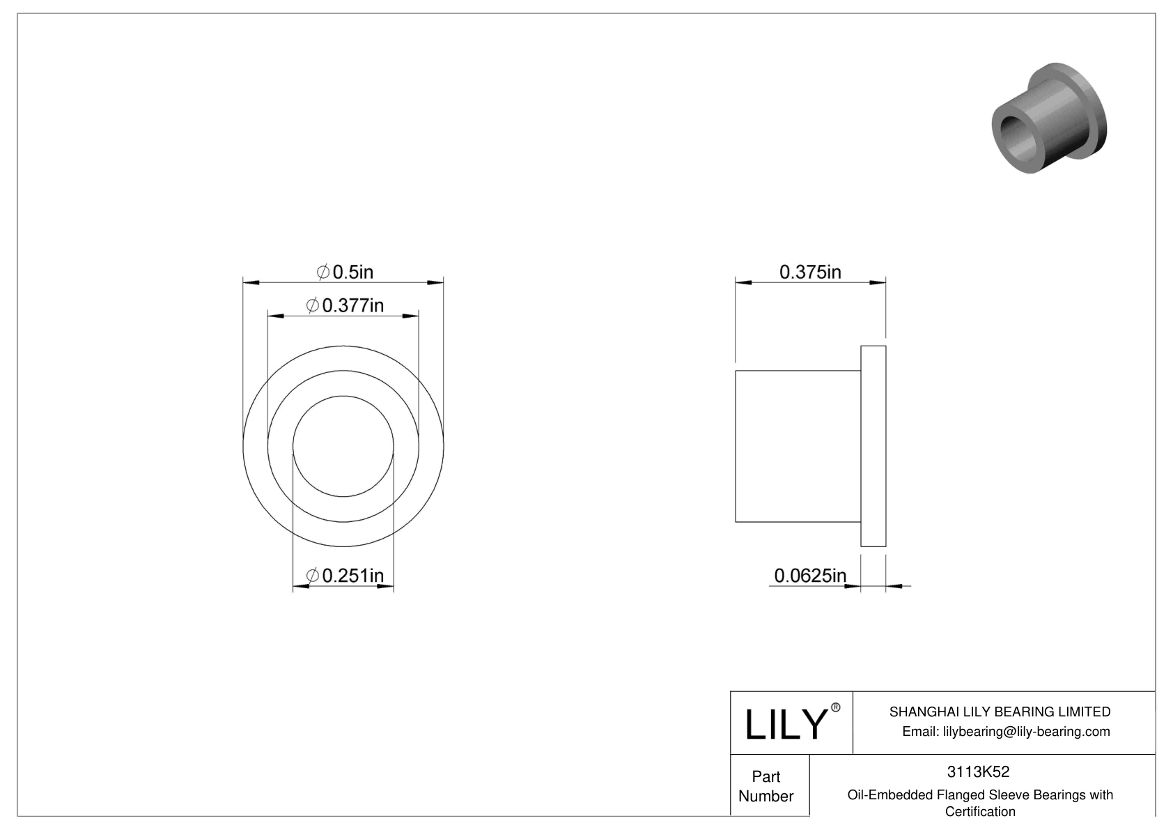 DBBDKFC Oil-Embedded Flanged Sleeve Bearings with Certification cad drawing