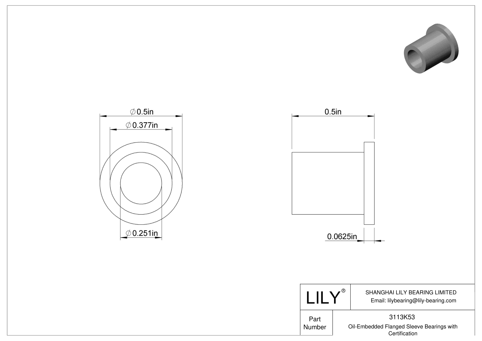 DBBDKFD Oil-Embedded Flanged Sleeve Bearings with Certification cad drawing