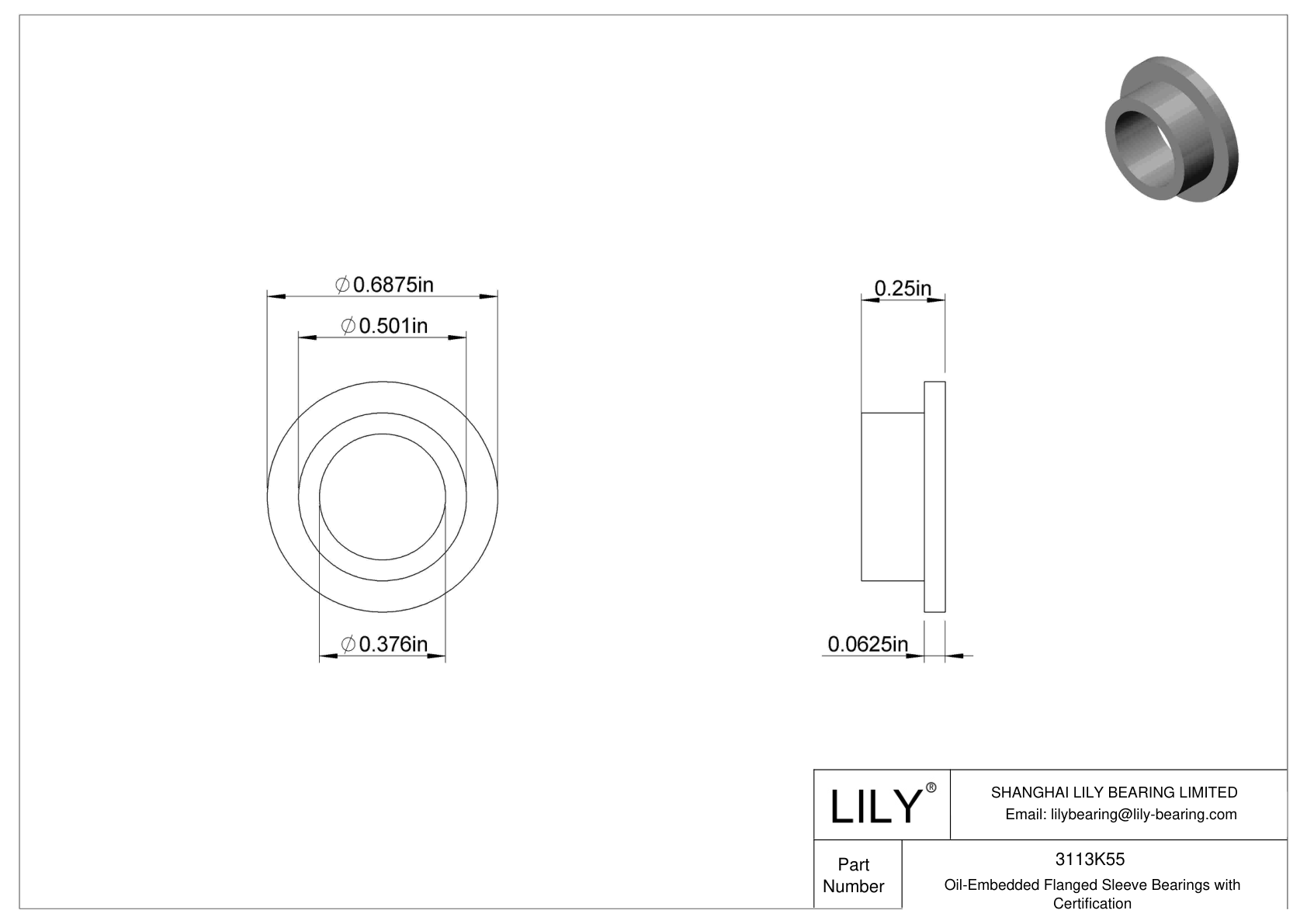 DBBDKFF Oil-Embedded Flanged Sleeve Bearings with Certification cad drawing