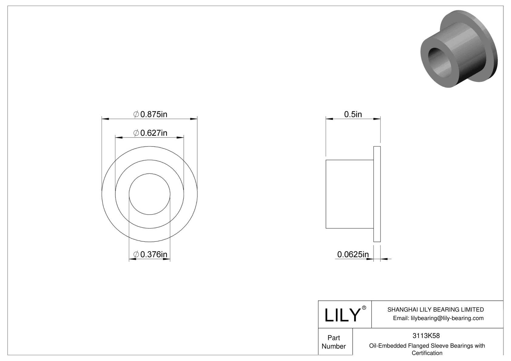 DBBDKFI Oil-Embedded Flanged Sleeve Bearings with Certification cad drawing
