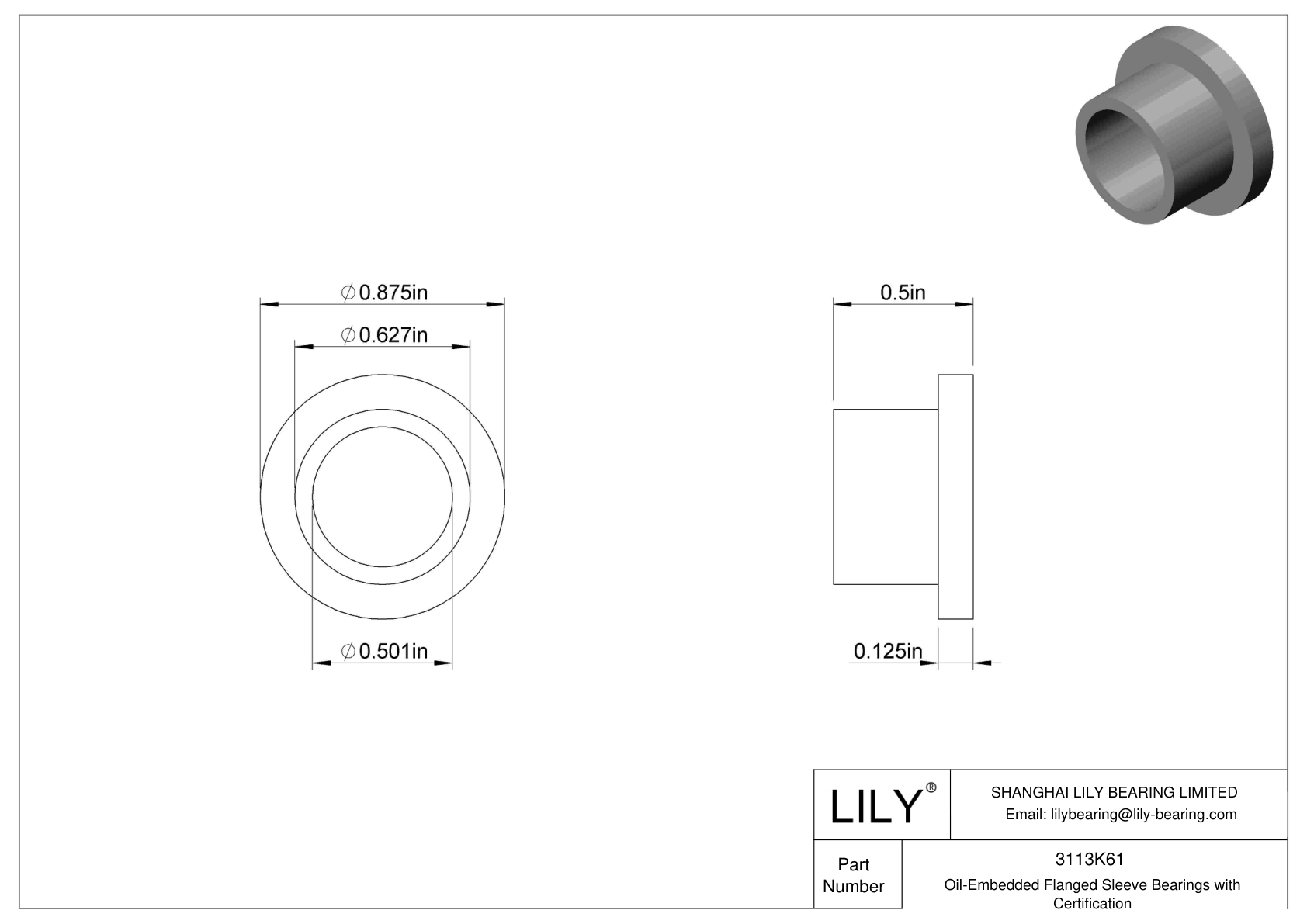 DBBDKGB Oil-Embedded Flanged Sleeve Bearings with Certification cad drawing