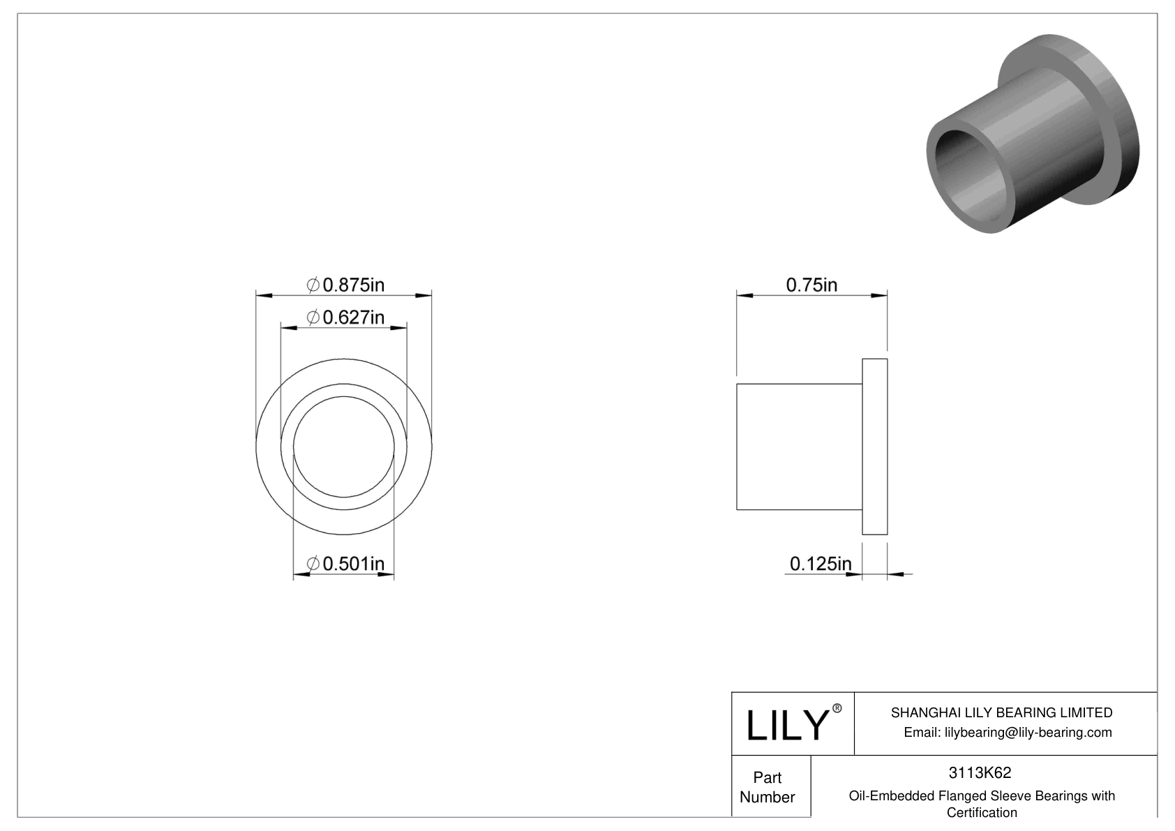 DBBDKGC Oil-Embedded Flanged Sleeve Bearings with Certification cad drawing