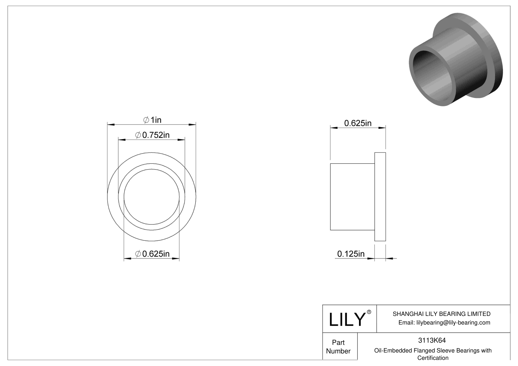DBBDKGE Oil-Embedded Flanged Sleeve Bearings with Certification cad drawing