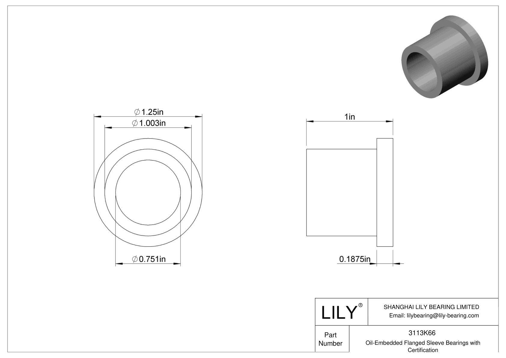 DBBDKGG Oil-Embedded Flanged Sleeve Bearings with Certification cad drawing
