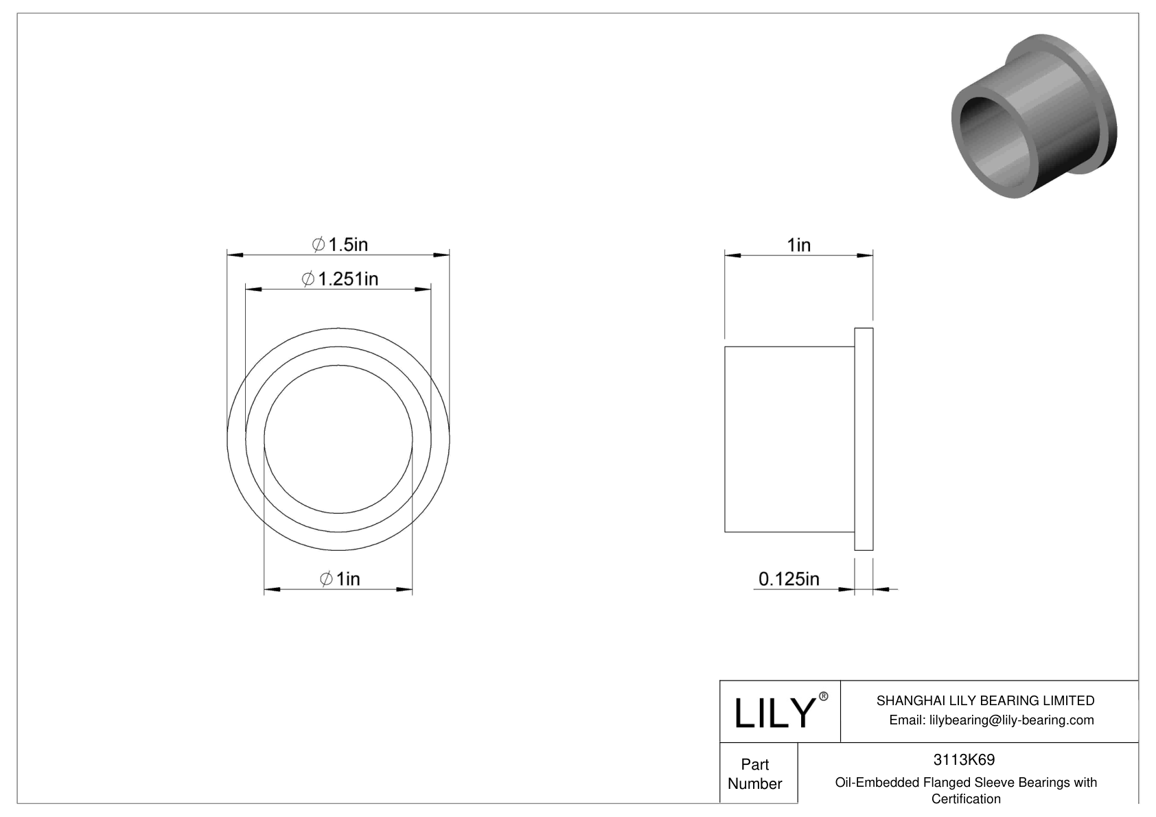 DBBDKGJ Oil-Embedded Flanged Sleeve Bearings with Certification cad drawing
