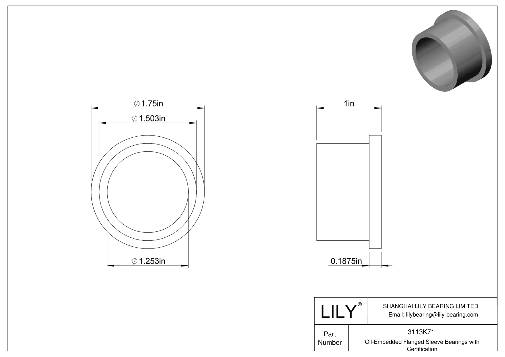 DBBDKHB Oil-Embedded Flanged Sleeve Bearings with Certification cad drawing