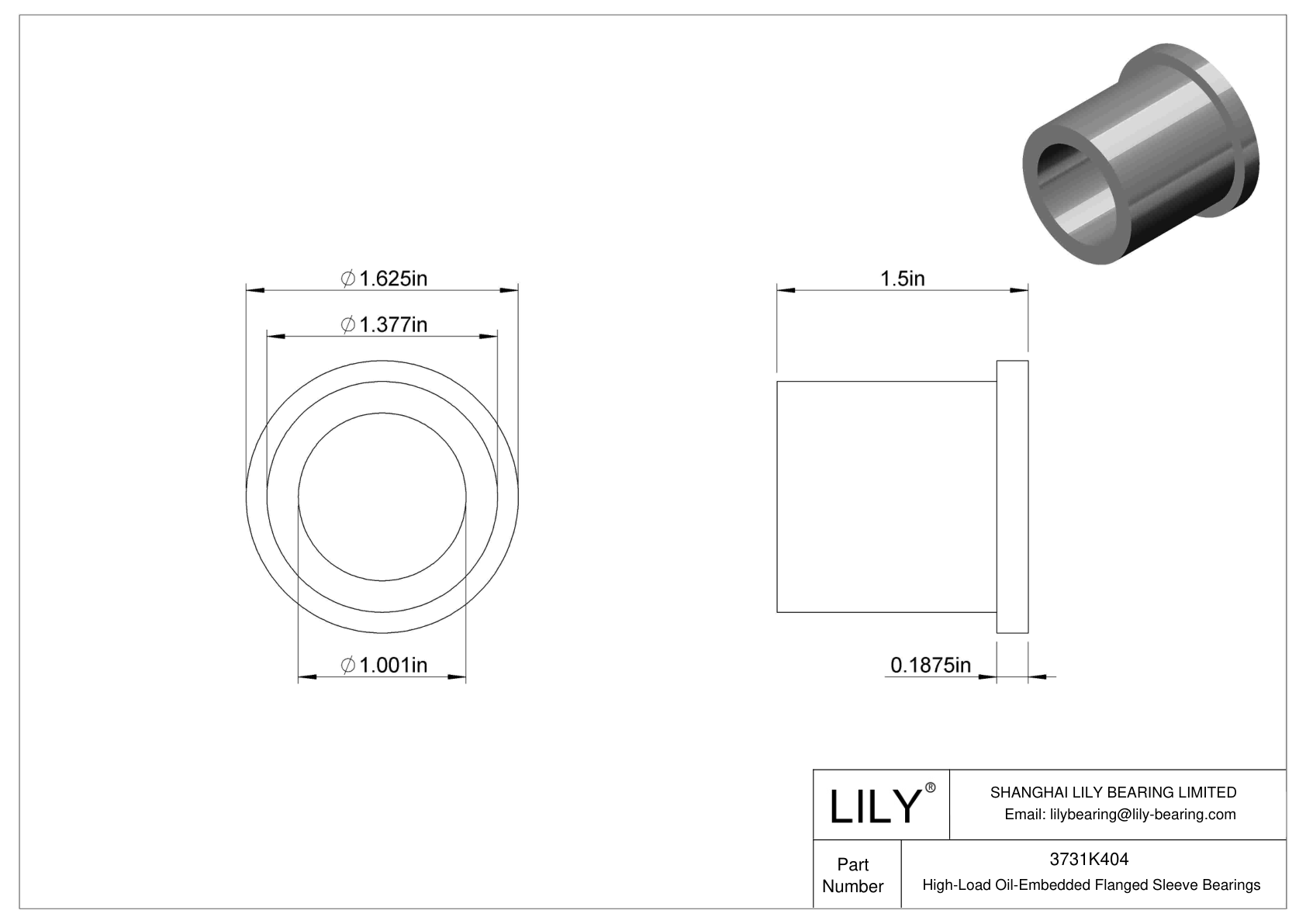 3731K404 HighLoad OilEmbedded Flanged Sleeve Bearings LILY Bearing