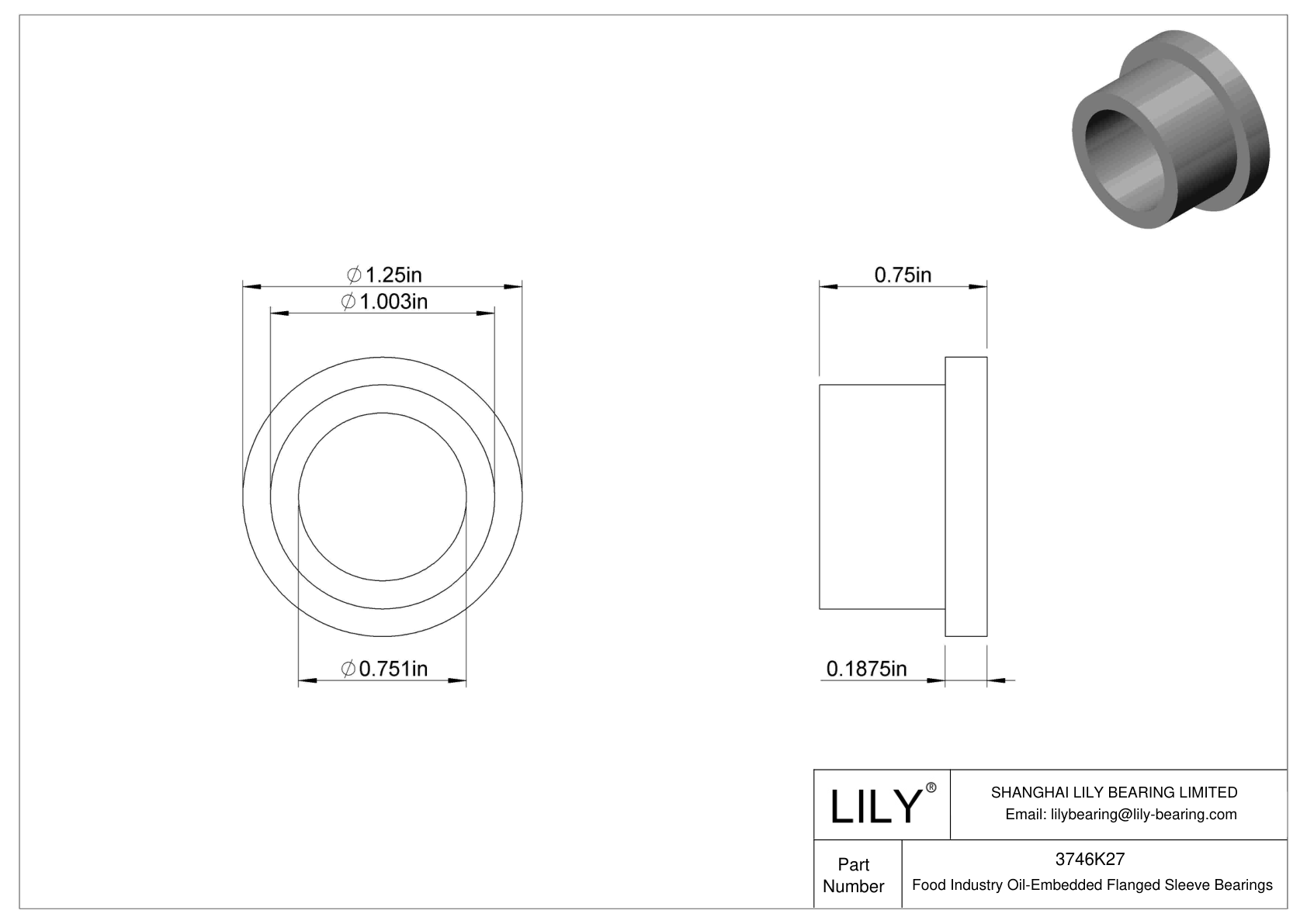 DHEGKCH Food Industry Oil-Embedded Flanged Sleeve Bearings cad drawing