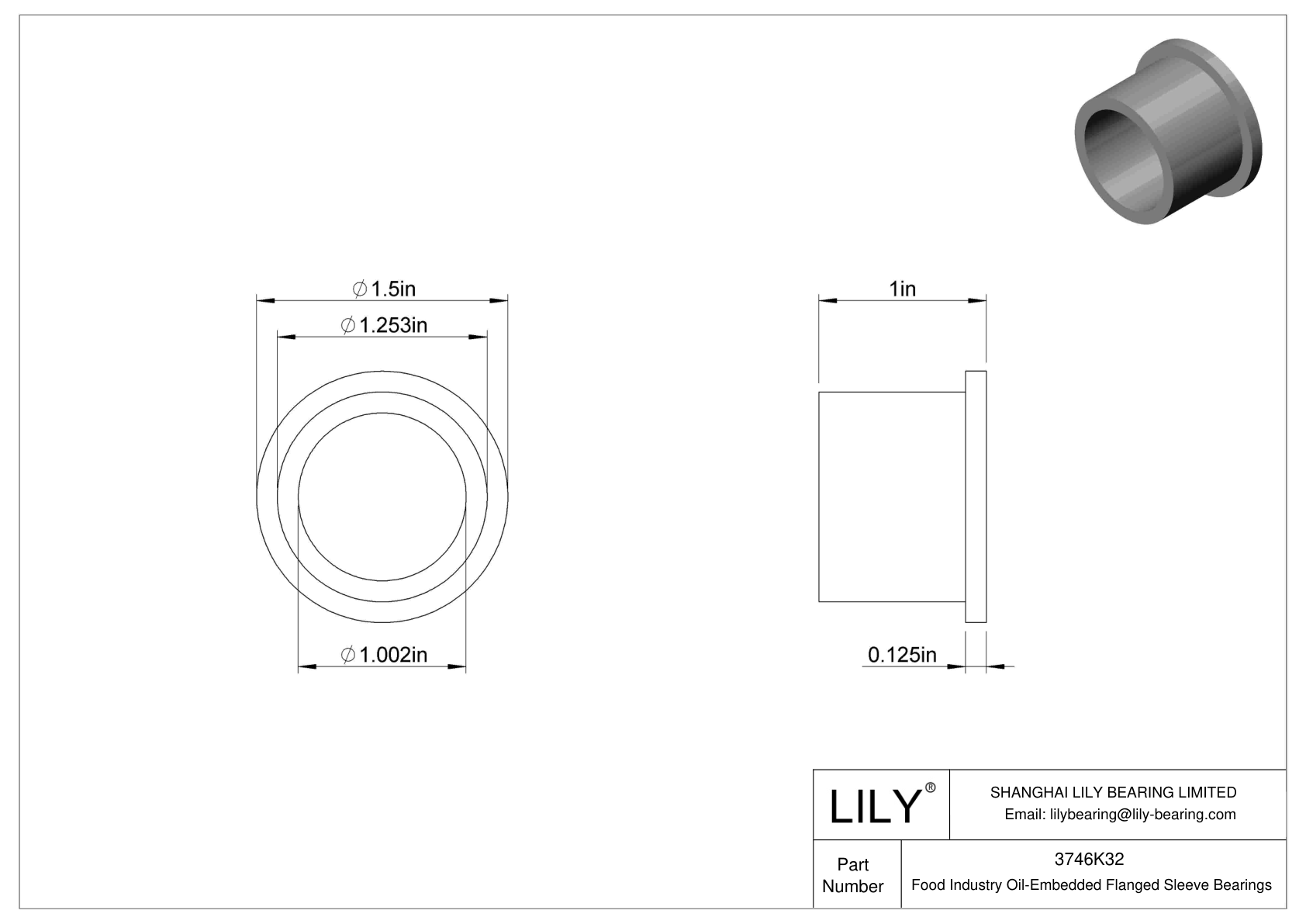 DHEGKDC Food Industry Oil-Embedded Flanged Sleeve Bearings cad drawing