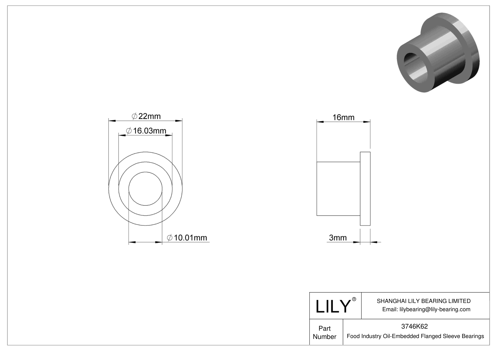 DHEGKGC Food Industry Oil-Embedded Flanged Sleeve Bearings cad drawing