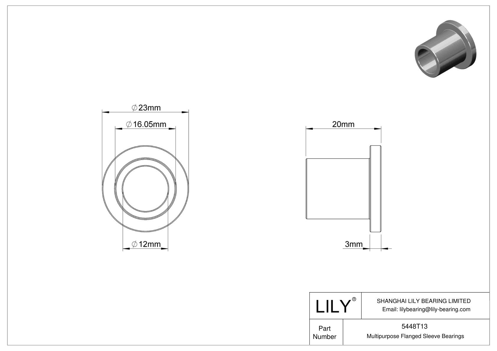 FEEITBD Multipurpose Flanged Sleeve Bearings cad drawing