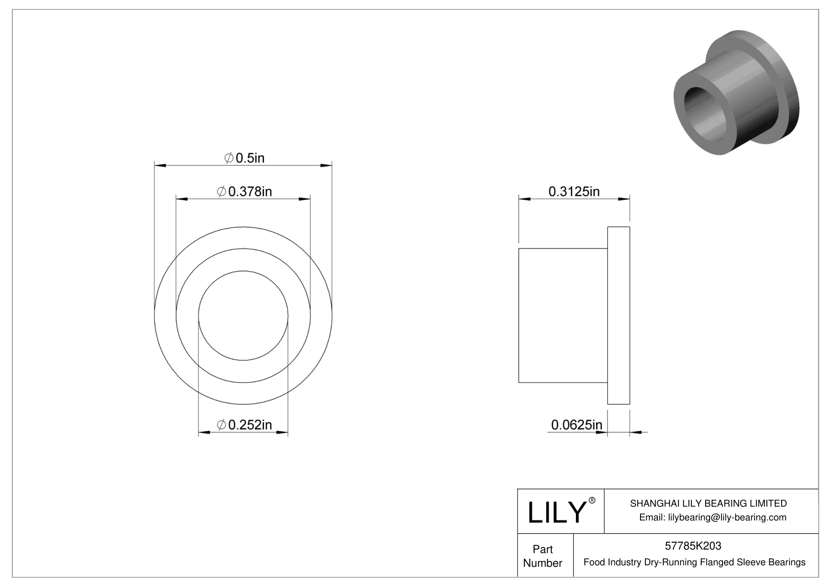 FHHIFKCAD Food Industry Dry-Running Flanged Sleeve Bearings cad drawing