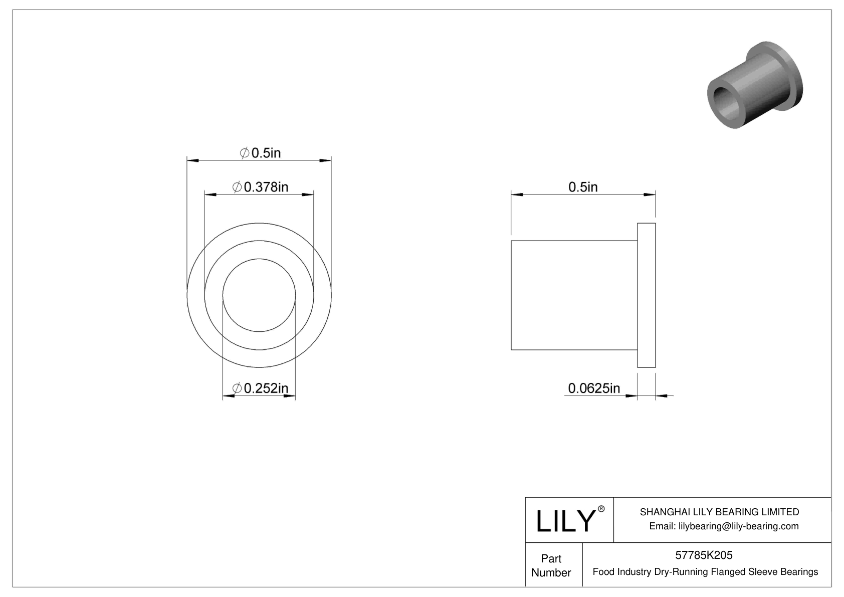 FHHIFKCAF Food Industry Dry-Running Flanged Sleeve Bearings cad drawing