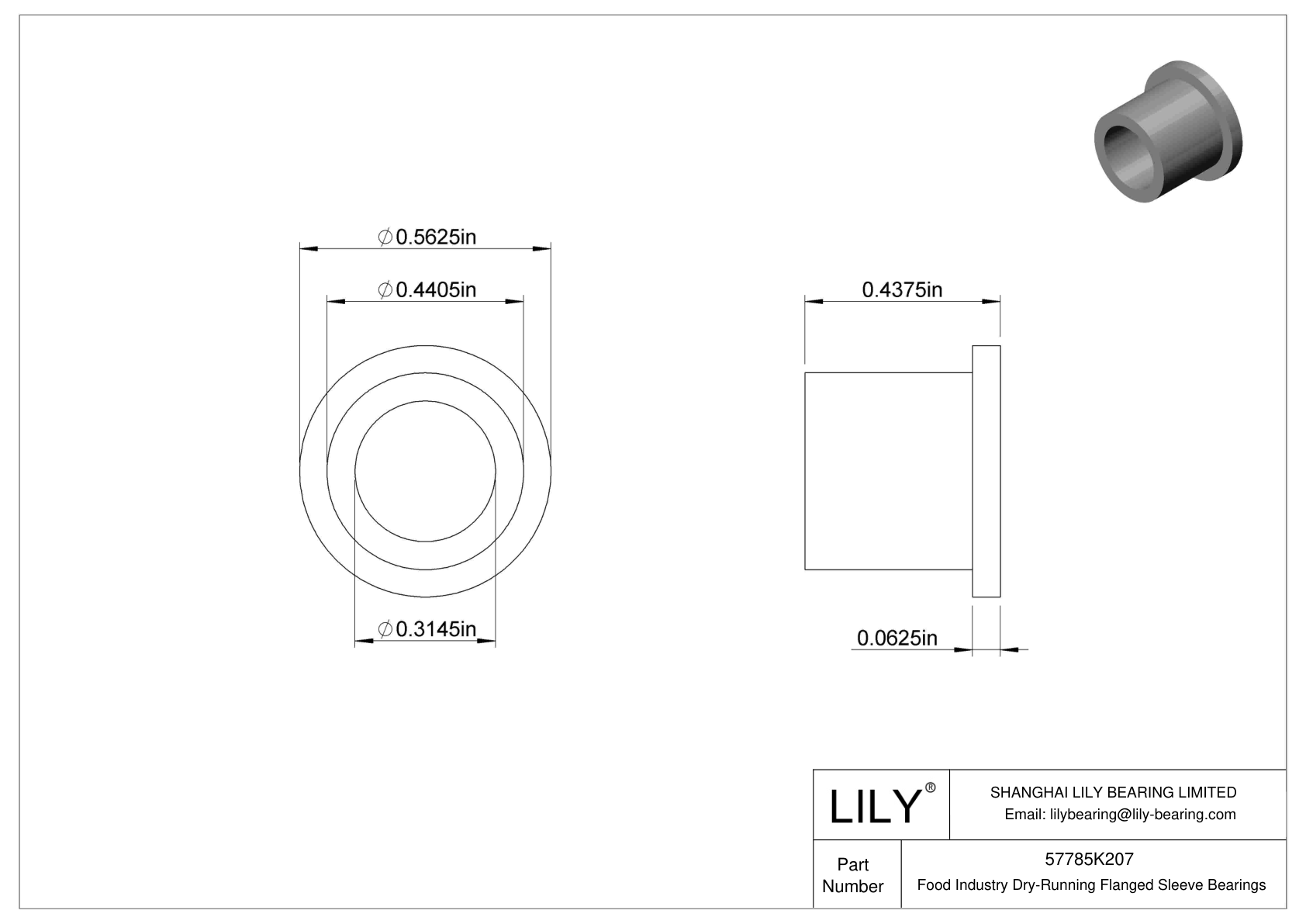 FHHIFKCAH Food Industry Dry-Running Flanged Sleeve Bearings cad drawing