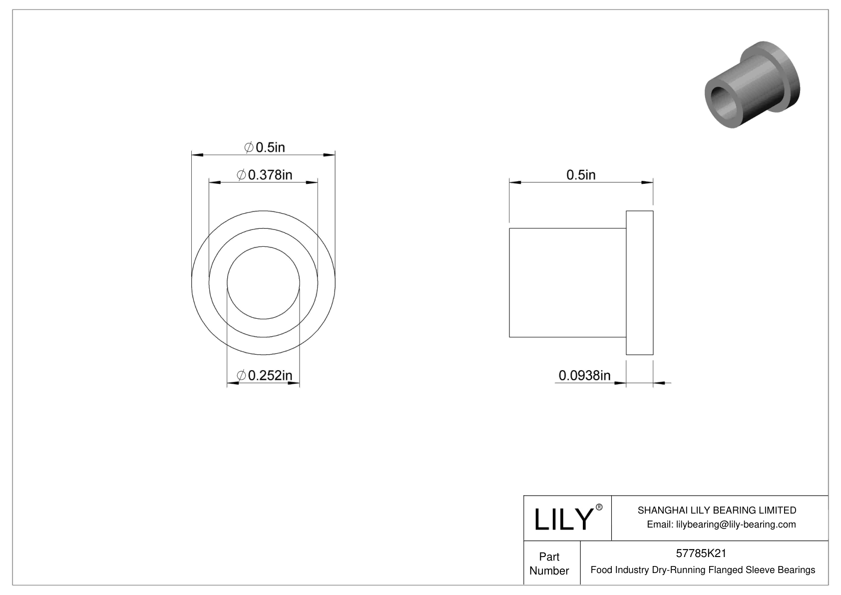 FHHIFKCB Food Industry Dry-Running Flanged Sleeve Bearings cad drawing